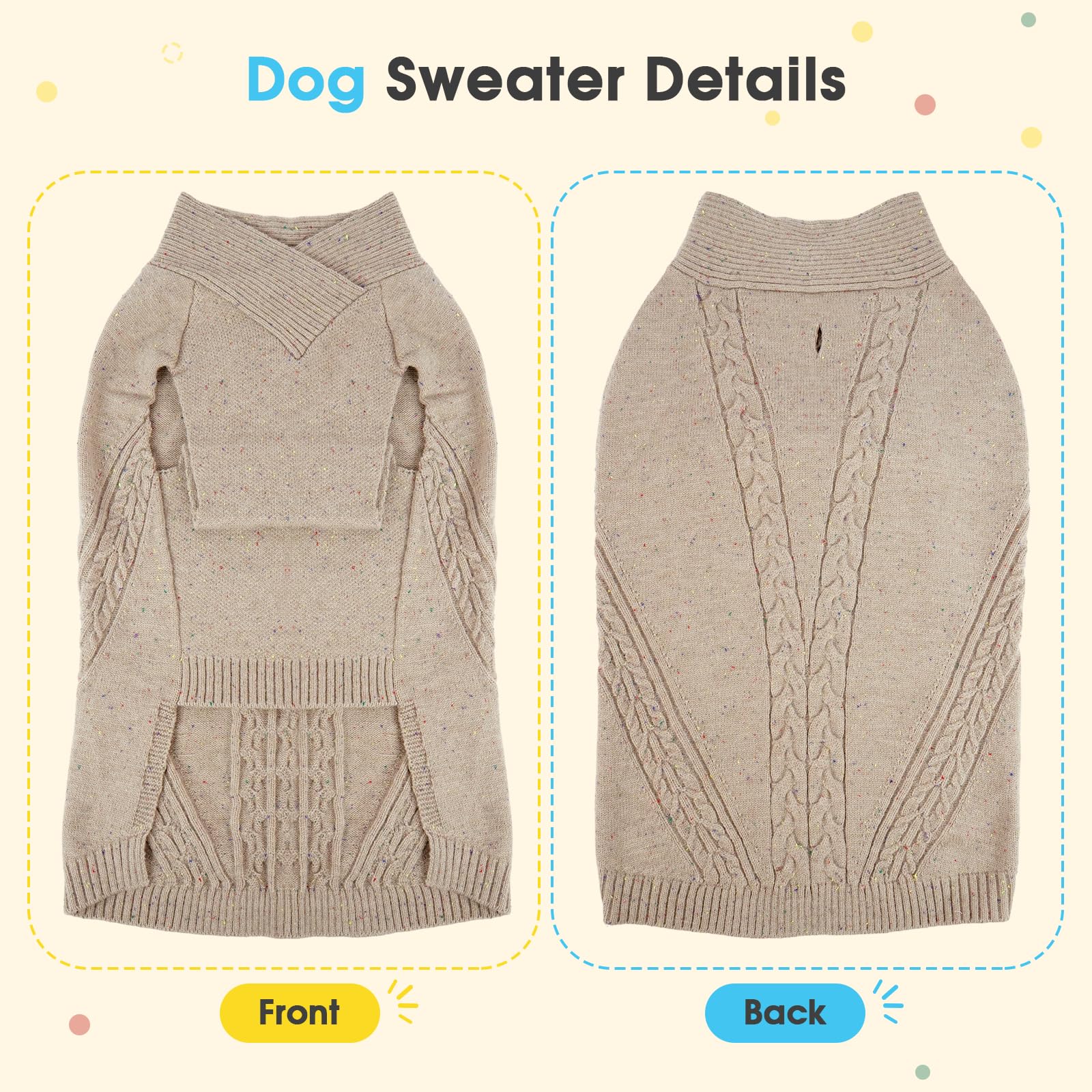 ROZKITCH Pull d'hiver en tricot torsadé pour chien avec col roulé – Chandail d'hiver doux et chaud avec trou pour laisse, pour chiens de petite, moyenne et grande taille, kaki, taille L
