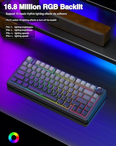 Miniatura 6 de AULA Teclado mecánico inalámbrico F75 Pro, 75% teclado personalizado intercambiable en caliente con perilla, retroiluminación RGB, interruptores