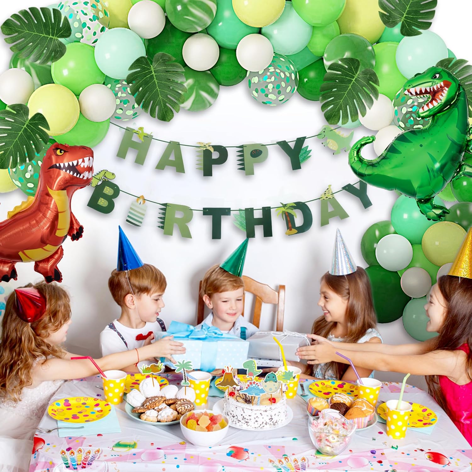 Dinosaur Birthday Party Decorations Supplies, Dinosaur Balloons Arch Garland Kit 40" Foil Dino Balloons Happy Birthday Banners Cake Topper for Jungle Baby Shower Party for Boys Kids - Image 4