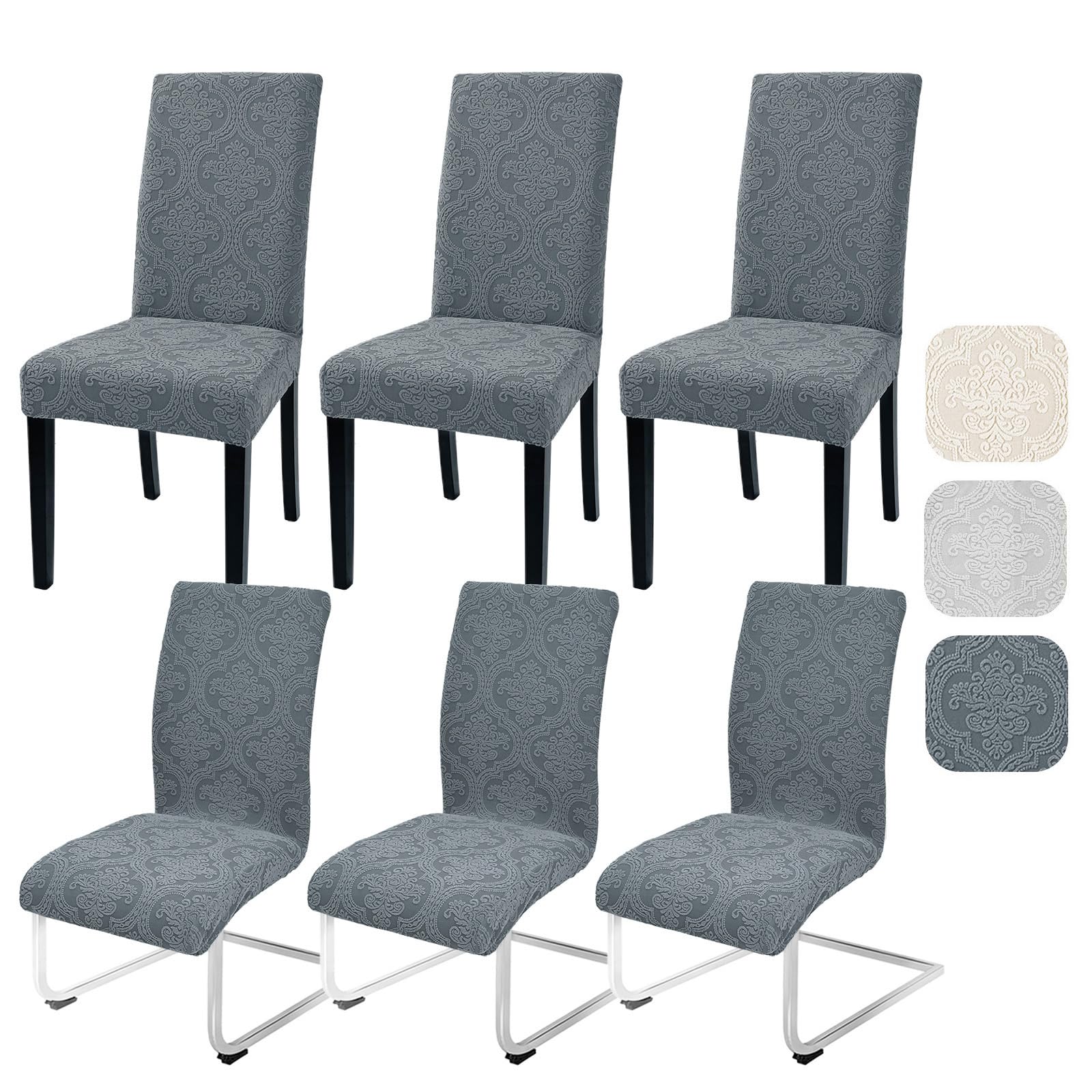 Housse de chaise extensible lot de 6 jacquard Alishomtll gris foncé
