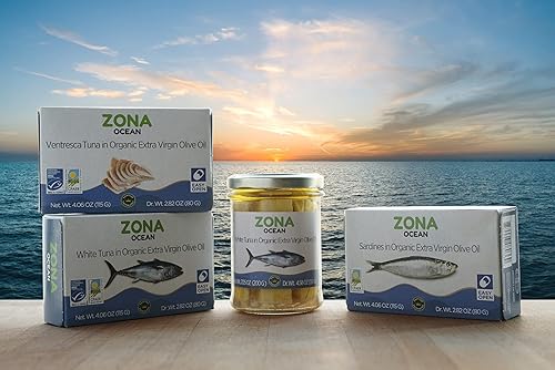 Miniatura 6 de Zona Ocean  Sardinas en aceite de oliva virgen extra orgánico  Embalado a mano en España  Rico en proteínas  Sellado fresco  4.23oz (120g) (paquete