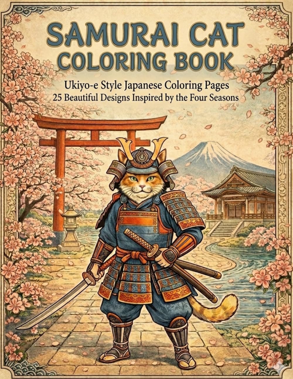 Samurai Cat Coloring Book　: Ukiyo-e Style Japanese Coloring Pages 25 Beautiful Designs Inspired by the Four Seasons