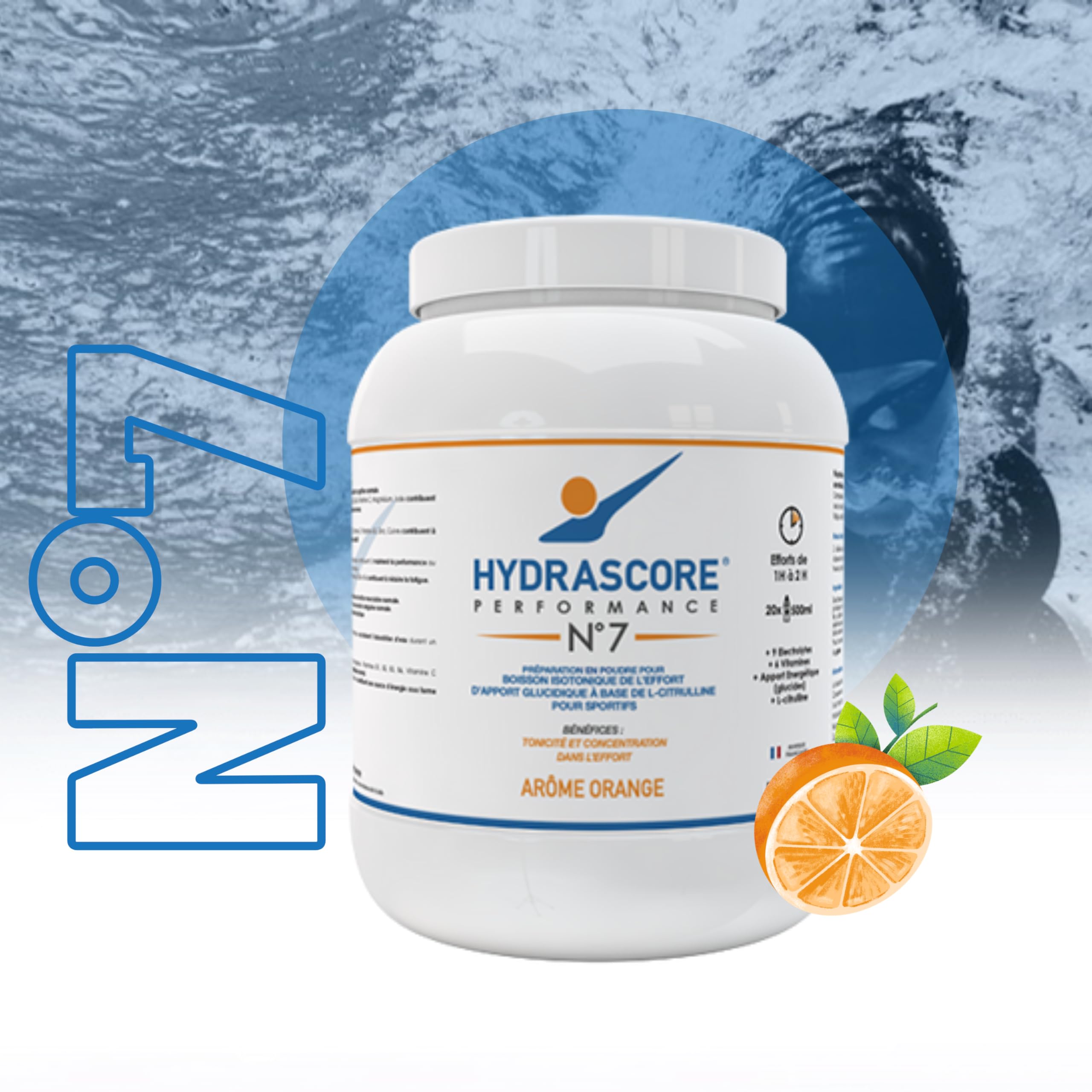 N°7 - Orange Pot 800 g - Boisson Isotonique Energétique Sportifs - Pour Efforts 1 à 2 h - Running, Vélo, Trail - Poudre Énergisante Hydratante - Électrolytes Hydratation - H1006