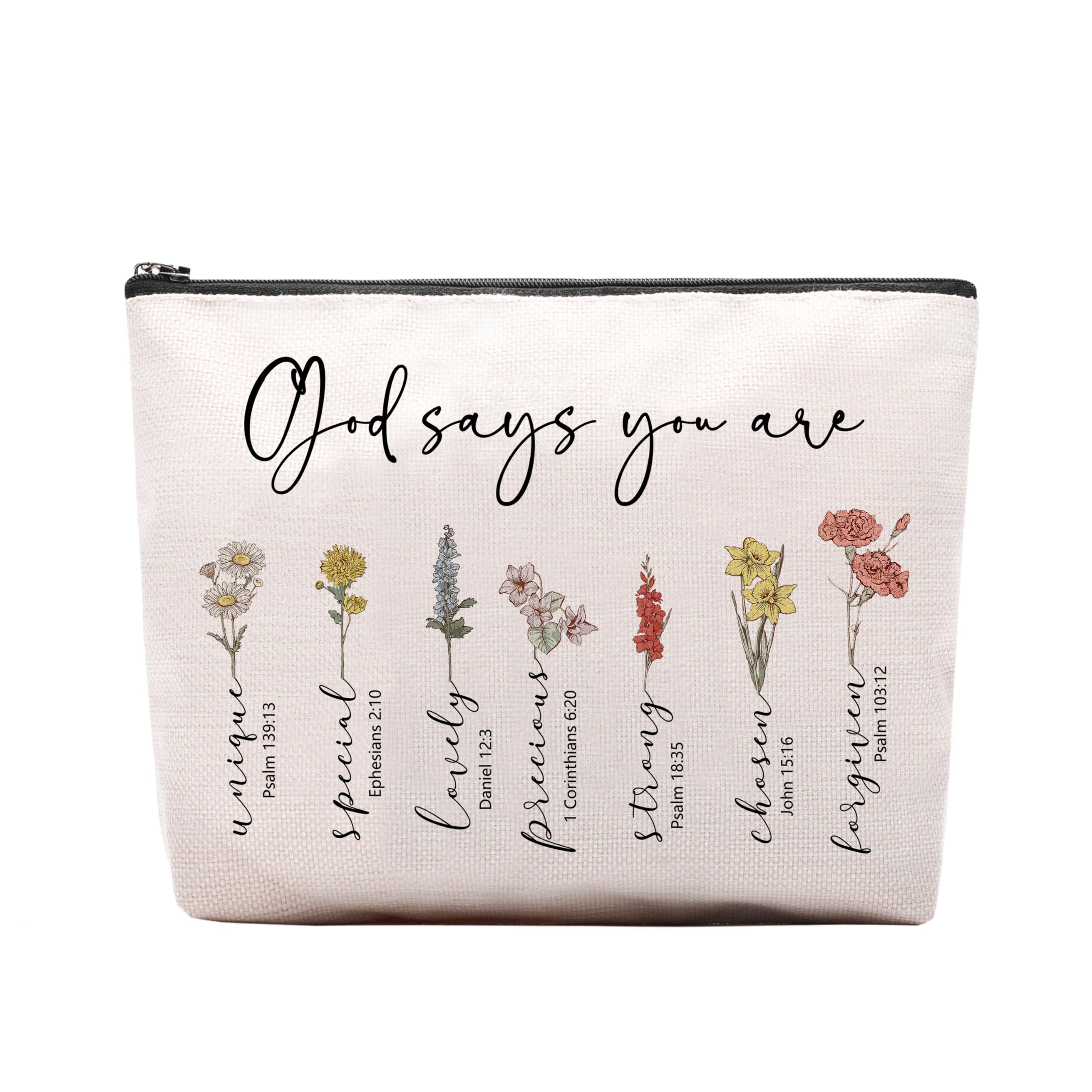 God Says You Are Makeup Bag, Christian Gifts for Women Cosmetic Bag, Bible Verse Floral Bible Verse Accessories Stuff for Women, Religious Faith Based