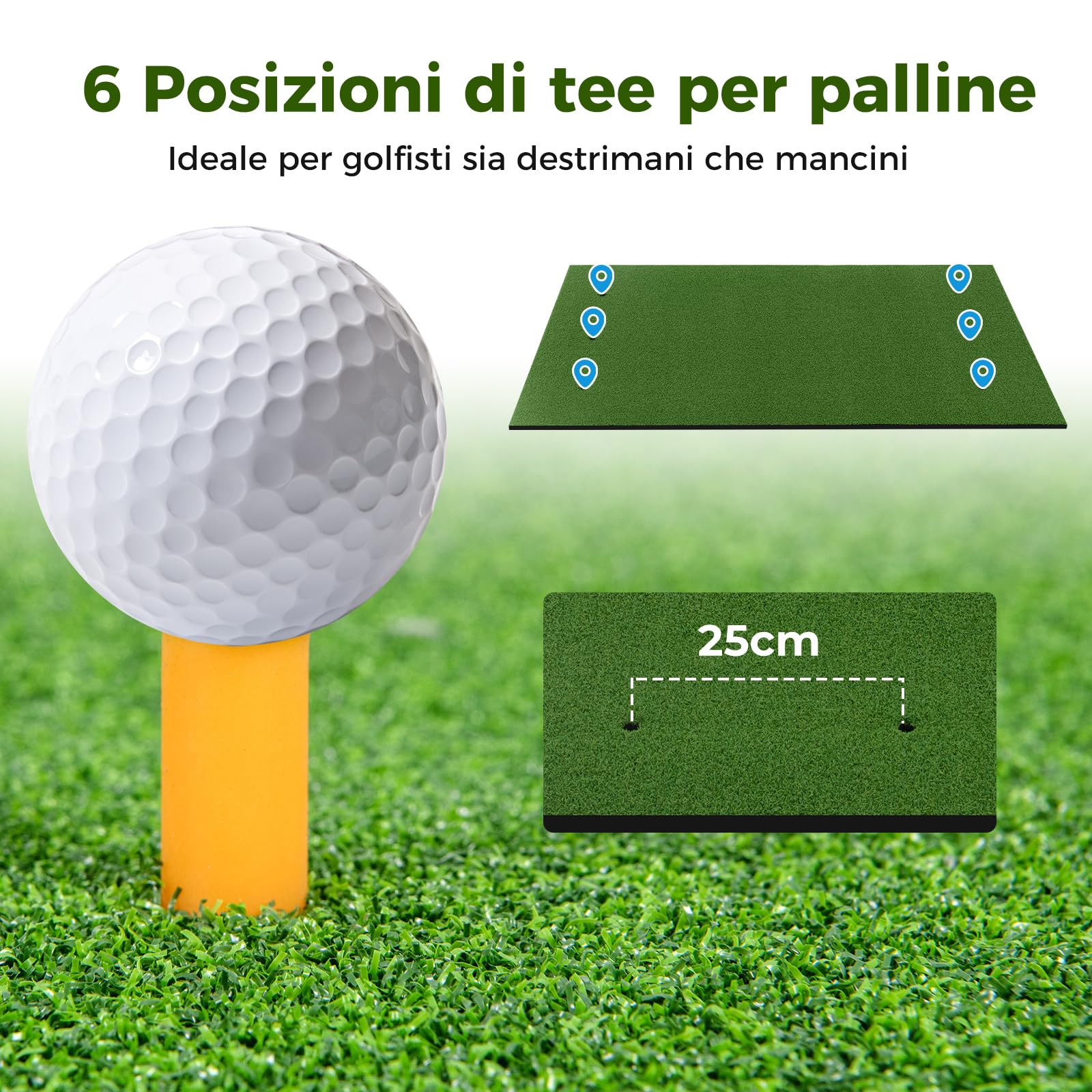 COSTWAY Tappetino da Allenamento Golf, Tappetino da Allenamento 3-in-1 con Erba Sintetica, 2 Punte da Golf, 2 Astine di Allineamento, Fori Preforati per le Punte, per Uomini e Donne