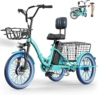 FRITTON 1200W Peak Electric Tricycle for Adults - Foldable 3-Wheel E-Trike, 50-Mile Removable Battery, Step-Thru Frame, 20" Tires