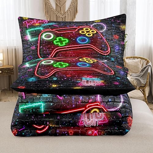 Miniatura 4 de MWMWMW Juego de ropa de cama para niños, tamaño individual, juegos de edredón de videojuegos para niños, juego de ropa de cama individual para