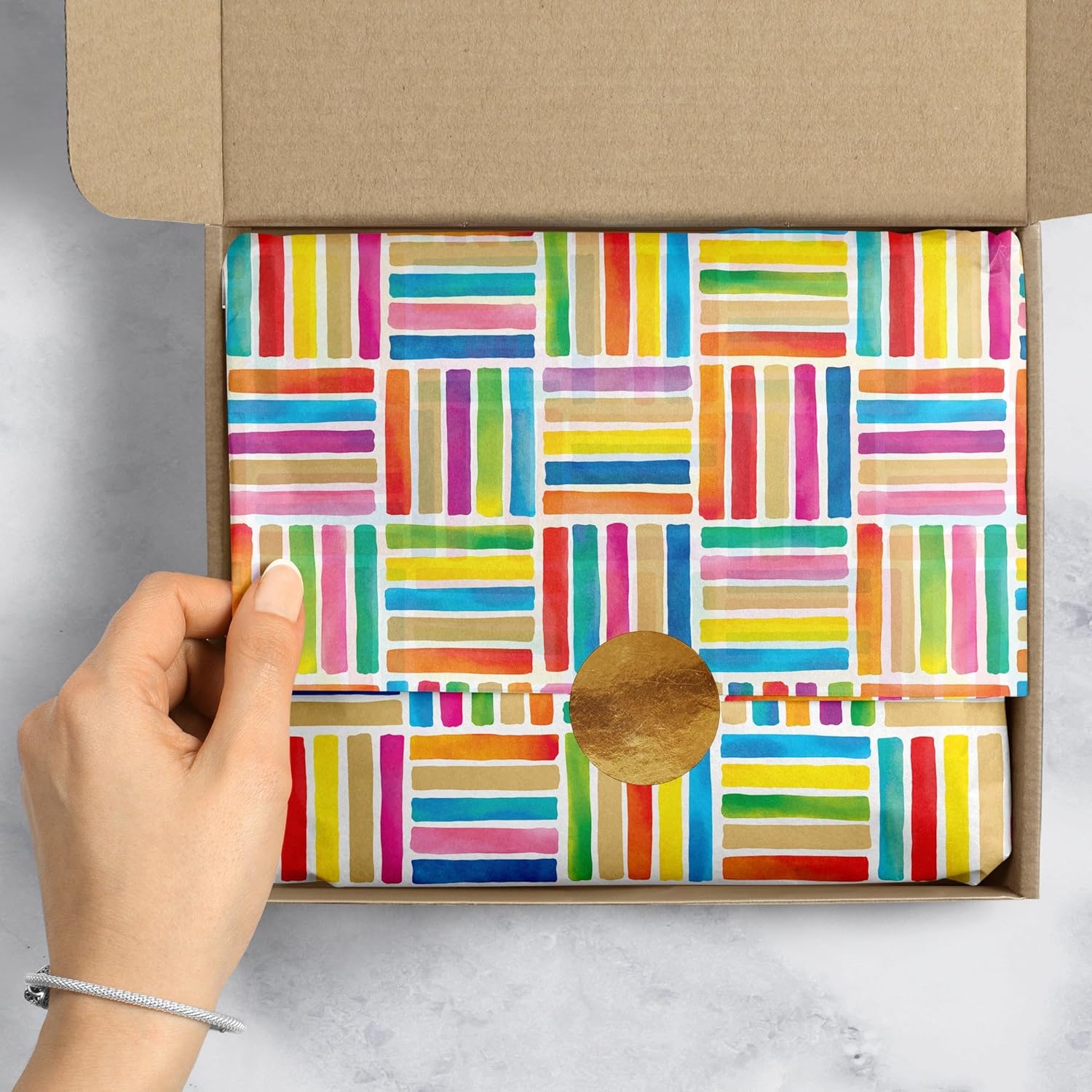 Jillson & Roberts 20" x 30" Printed Gift Tissue, Colorful Lines (48 Folded Sheets)