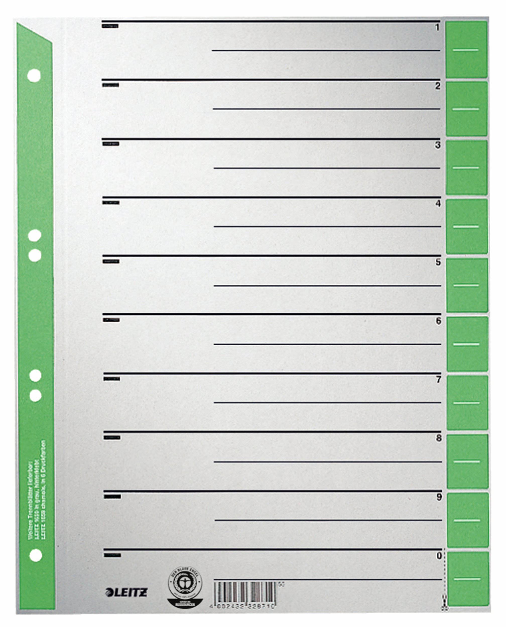 Leitz 1652-00-55 - przekładki 1652 A4 100 sztuk, zielone
