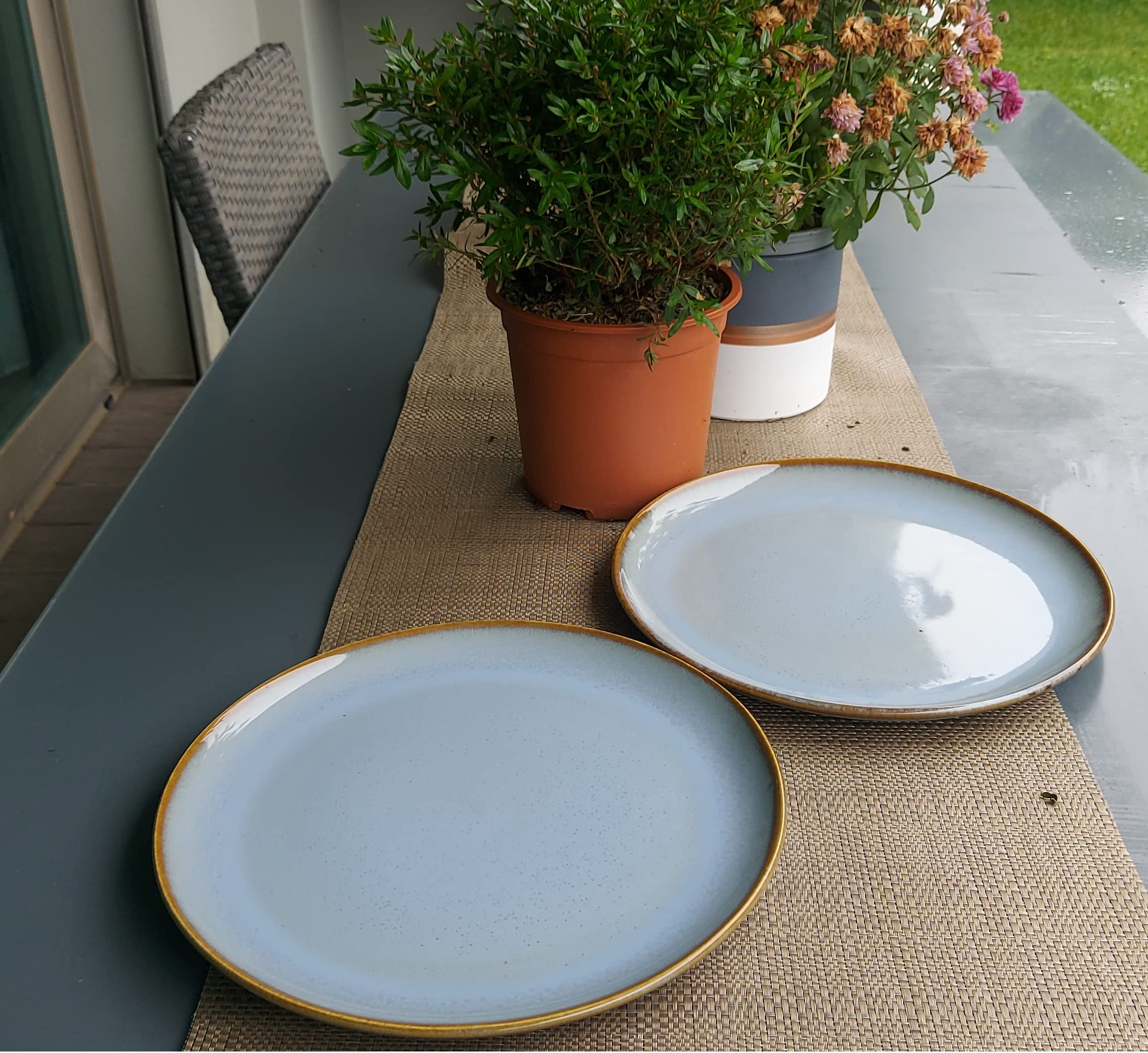 Piatto Piano In Ceramica Gres 29 Cm – 2 Pezzi, Lavabile In Lavastoviglie E Microonde, Colore Blu Opaco, Fatto A Mano In Portogallo