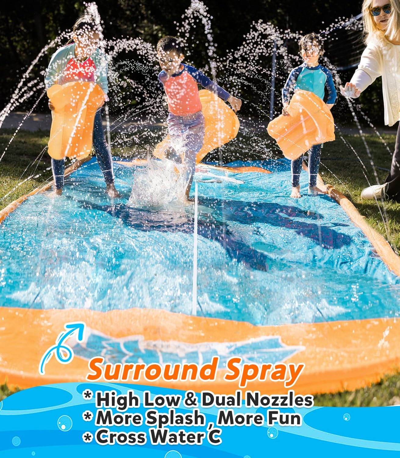 Spring Water Slip and Water Slide, 22ft *2 Lanes Slip Water Slides for Kids Backyards Ages 5-8 8-12 with Sprinkler and Inflatable Bodyboards, Summer Water Fun Toy for Outdoor Lawn Games Play