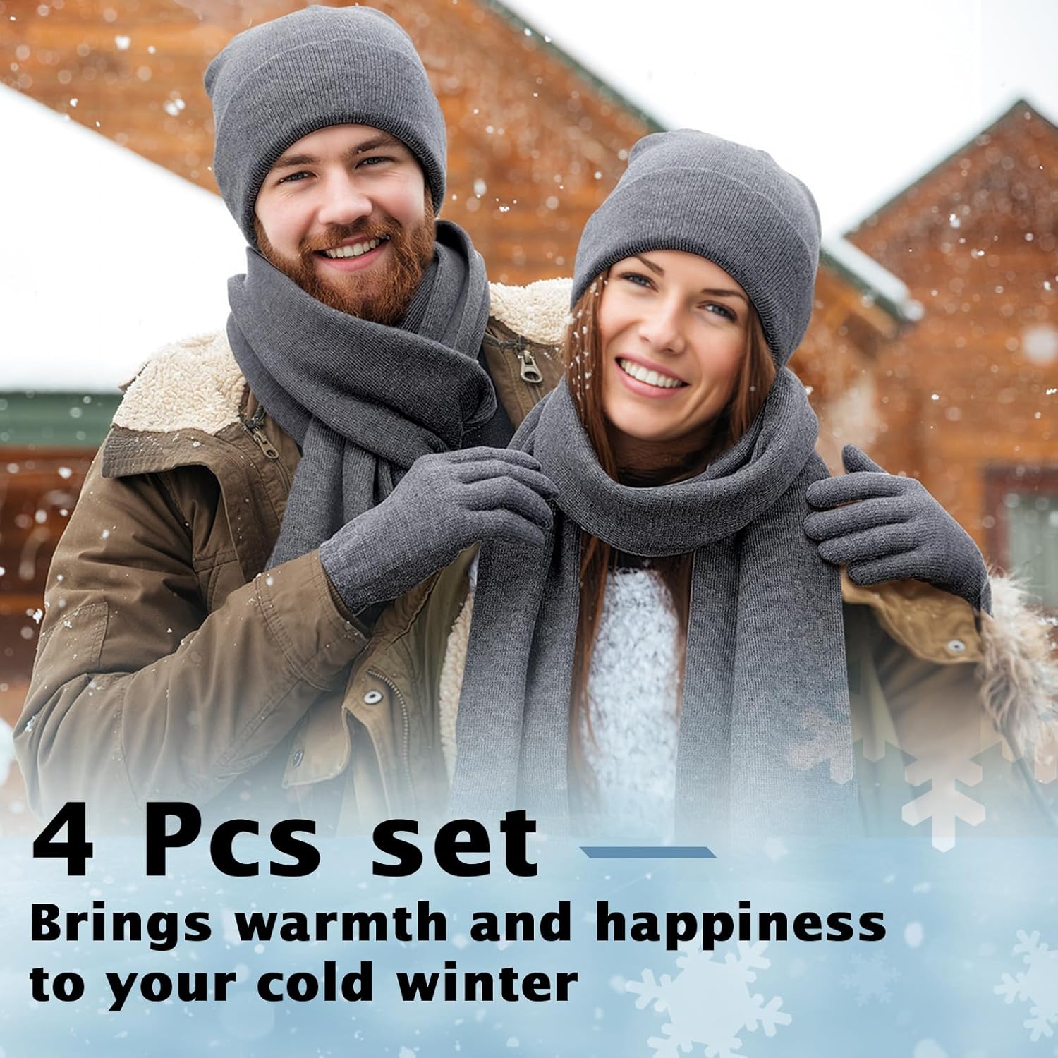 4 Pcs Winter Hat Scarf Gloves Headband Set Knit Beanie Touch Screen Gloves Long Scarf Valentine Gift for Women Men - Image 6