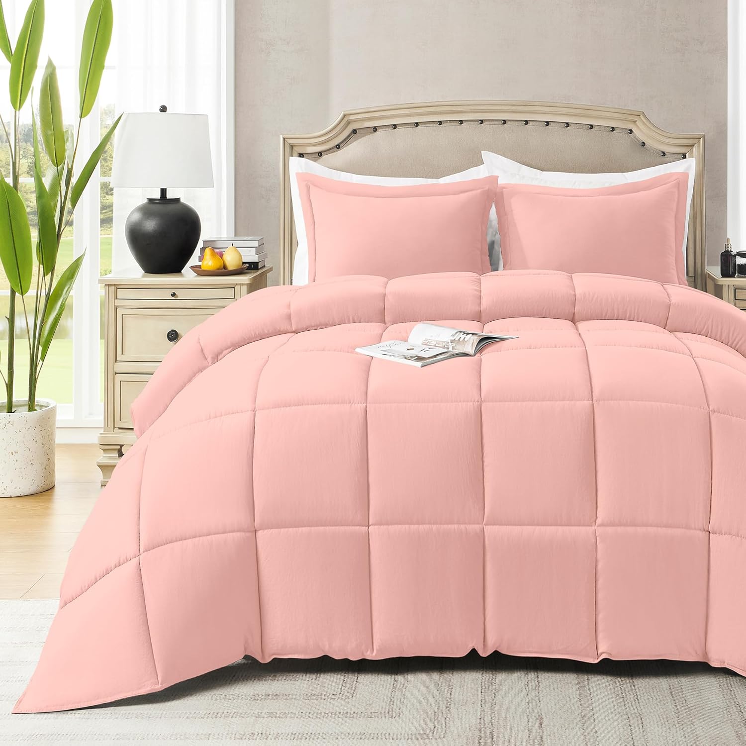 Wellsin Pink Queen Size Comforter Set 3 Pieces Down