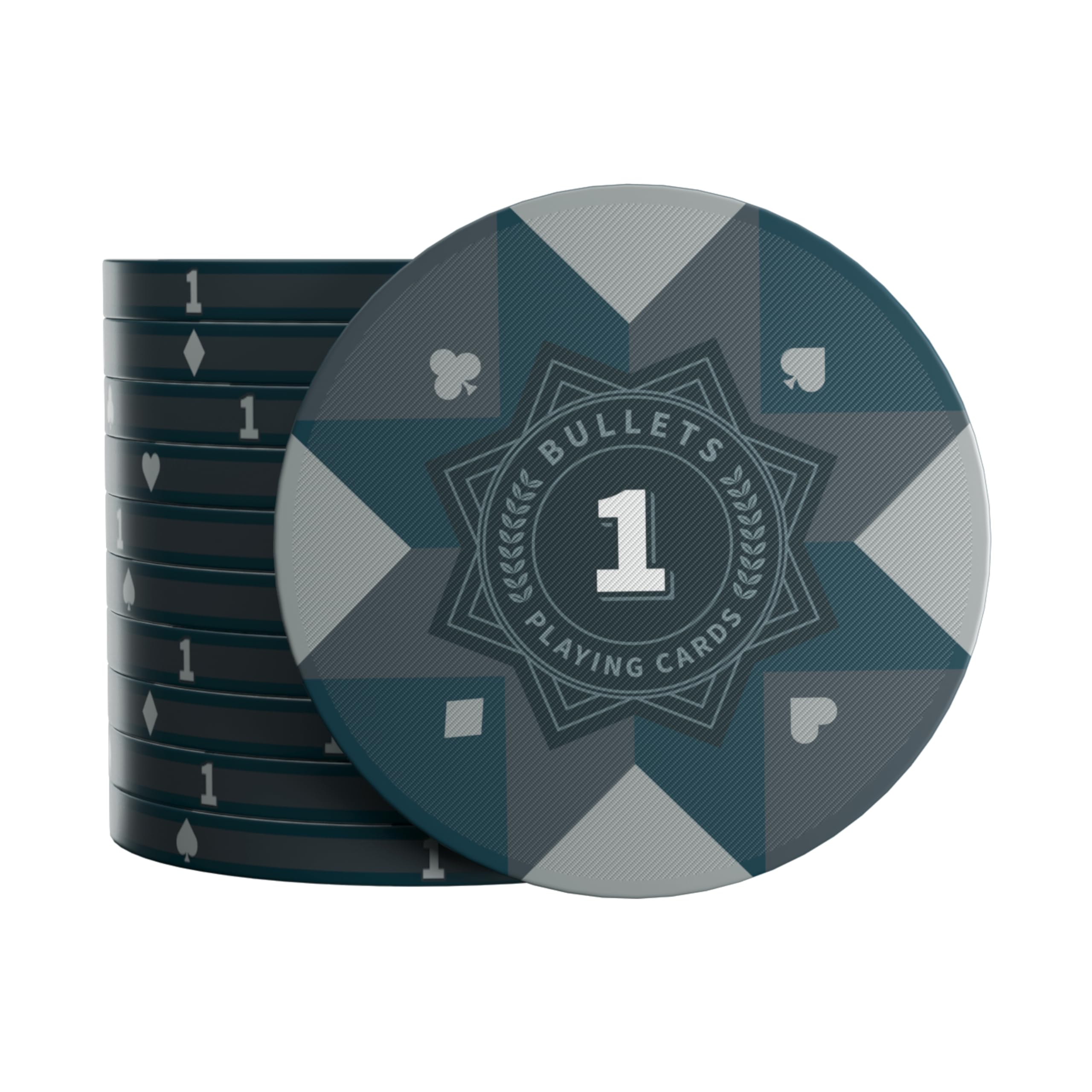Bullets Playing Cards, Chip Poker in ceramica Paulie con valori, Rotolo da 25 (grigio, 1 pezzi)