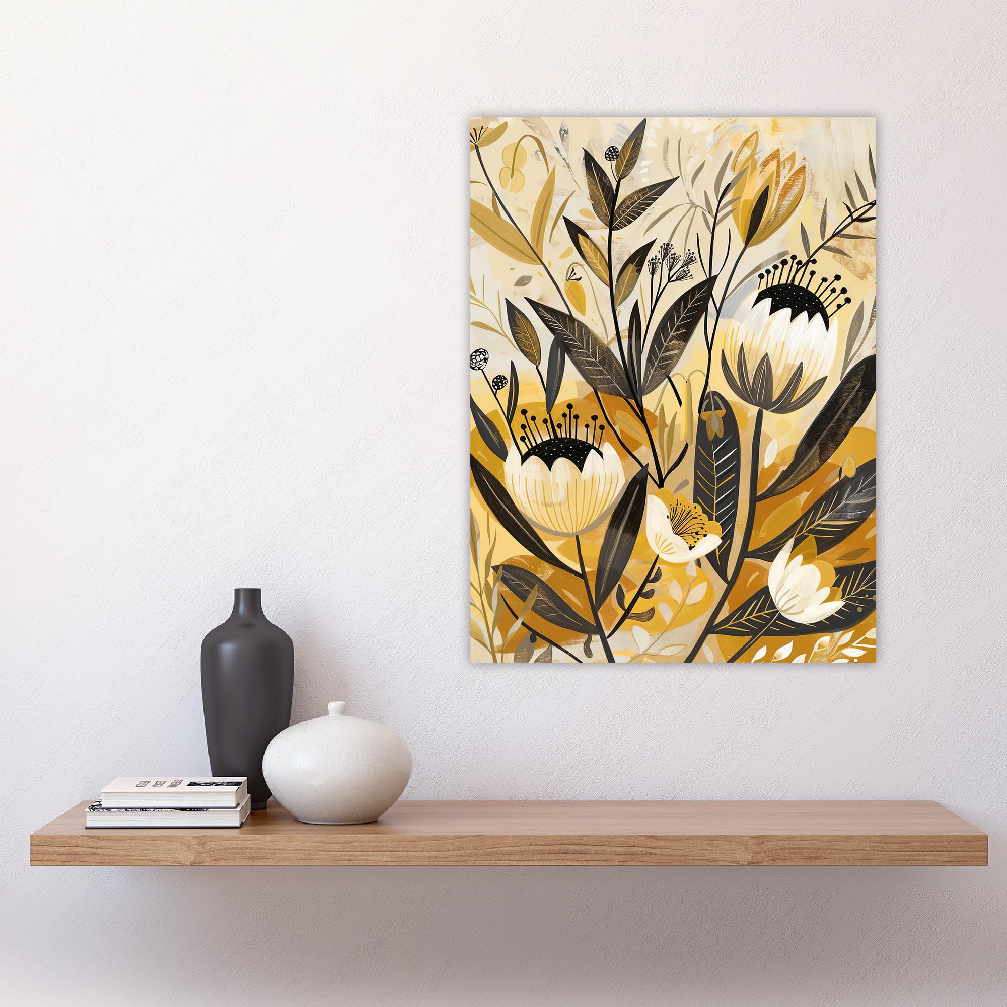 Artery8 Anemone Flowers Mustard Yellow Grey Boho Design Living Room Large Wall Art Poster Print Thick Paper 18X24 Inch - Image 4