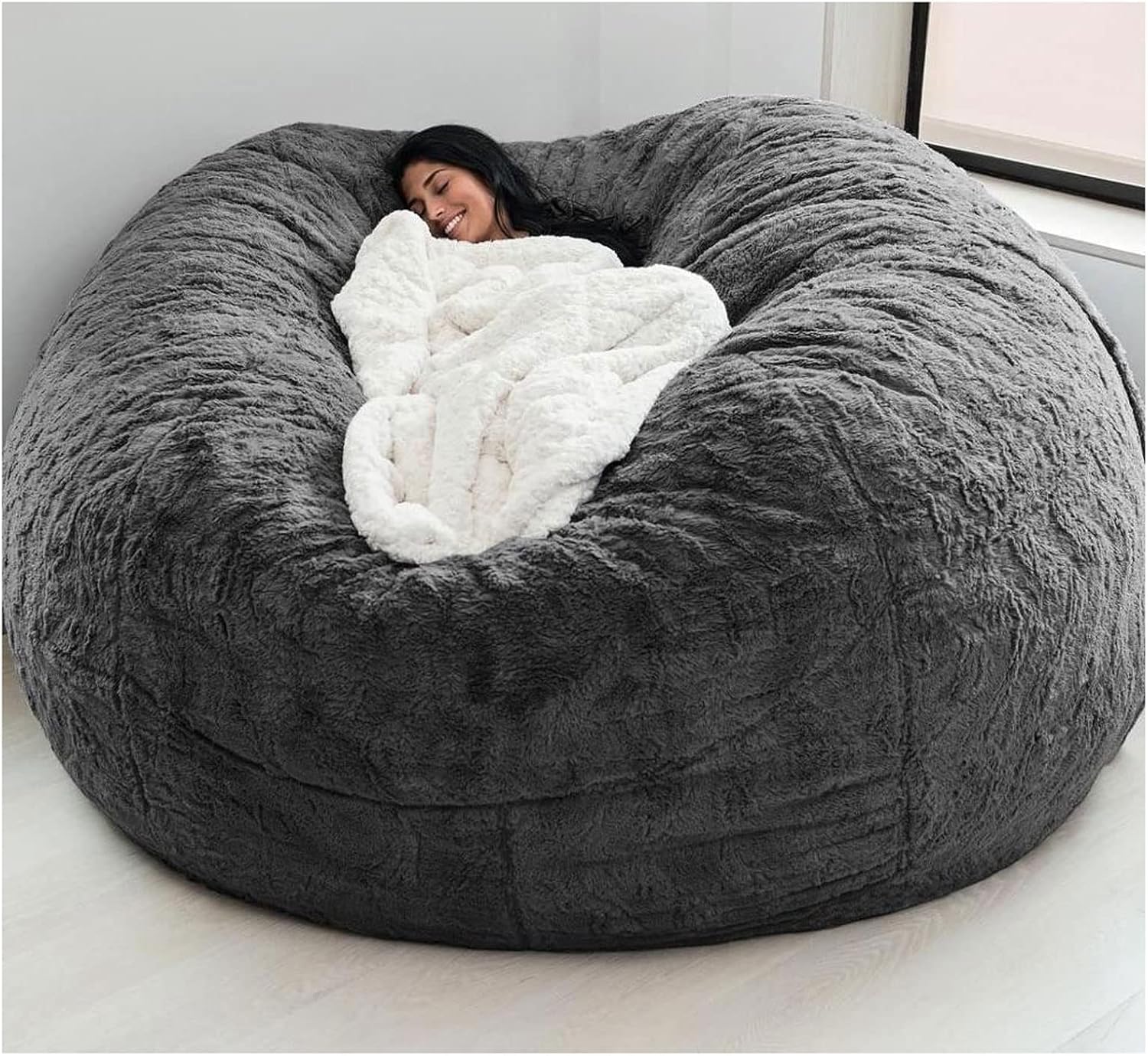 Pokrowiec Na Sofę Z Gigantyczną Torbą Fasoli, Queen Size, Szary, Miękki I Wygodny Puszysty Sztuczny Futro, Zmywalny, Do Użytku W Pomieszczeniach, Rodzina, Dzieci, Dorośli, Grey, King