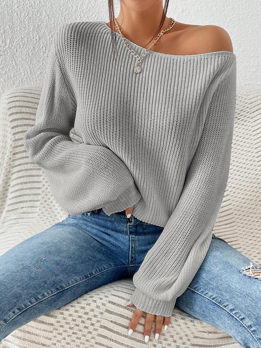 SKAYS Womens Off The Shoulder Sweater Asymmetrical Neck Fall Ribbed Knit Long Sleeve Pullover Sweaters Lightweight Top - Image 6