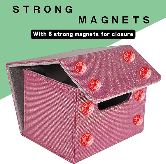 Dmoicols Card Deck Box Holds 100+ Single Lever Cards, Material Card Storage Box with Laser Sparkle Horizontal, MTG Commander Deck Box with 2 Dividers Compatible with TCG CCG Magic (Sparkly Rose Red Point)