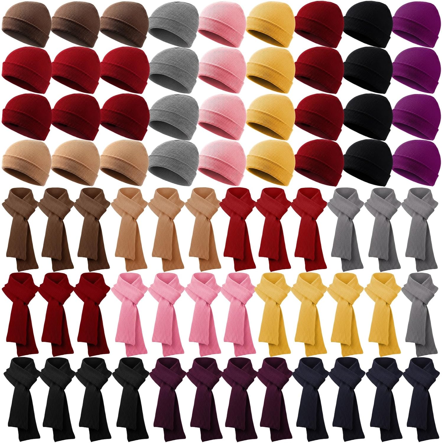 Shyyween 36 Sets Kids Knit Winter Hat and Scarf Bulk, Toddler Soft Beanie Cap Scarves Neck Warmer for Boys Girls, Cold Weather Bulk Gift Accessories for School, Charity, Homeless Donation, Christmas