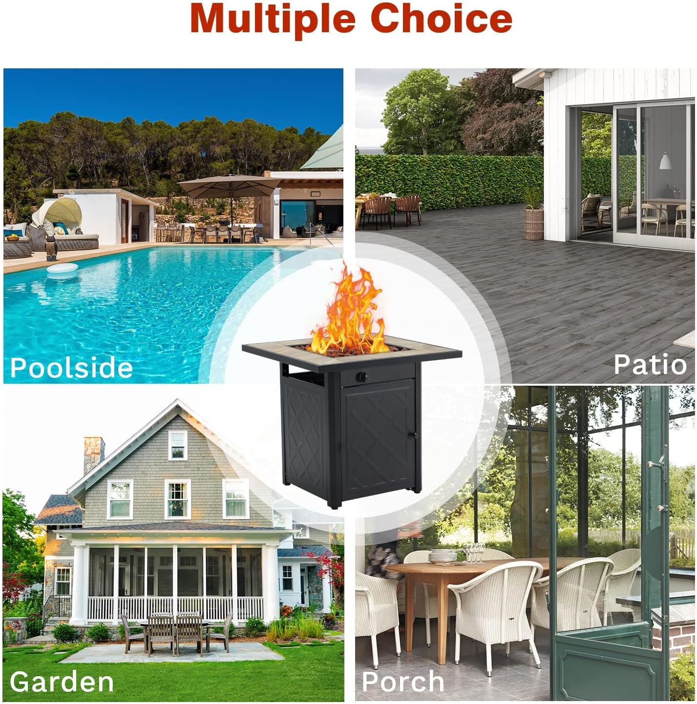 EROMMY 28" Fire Pit Table, 50000 BTU Auto-Ignition Square Outdoor Propane Gas Fire Pit with Ceramic Tabletop and Lava Rocks, CSA Certification, for Porch Balcony Patio Garden
