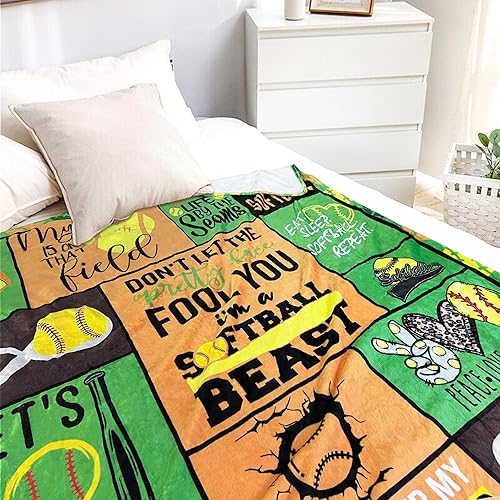Miniatura 3 de Manta de sóftbol de 60 x 80 pulgadas, manta de regalo de softbol, bonita, suave, acogedora, cálida manta de franela para cama, sofá, cordones de