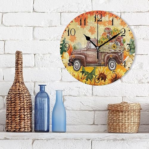 Miniatura 3 de Reloj de pared de 9.5 pulgadas para Acción de Gracias, calabaza, girasol, otoño, silencioso, sin tictac, para decoración del hogar, sala de estar,