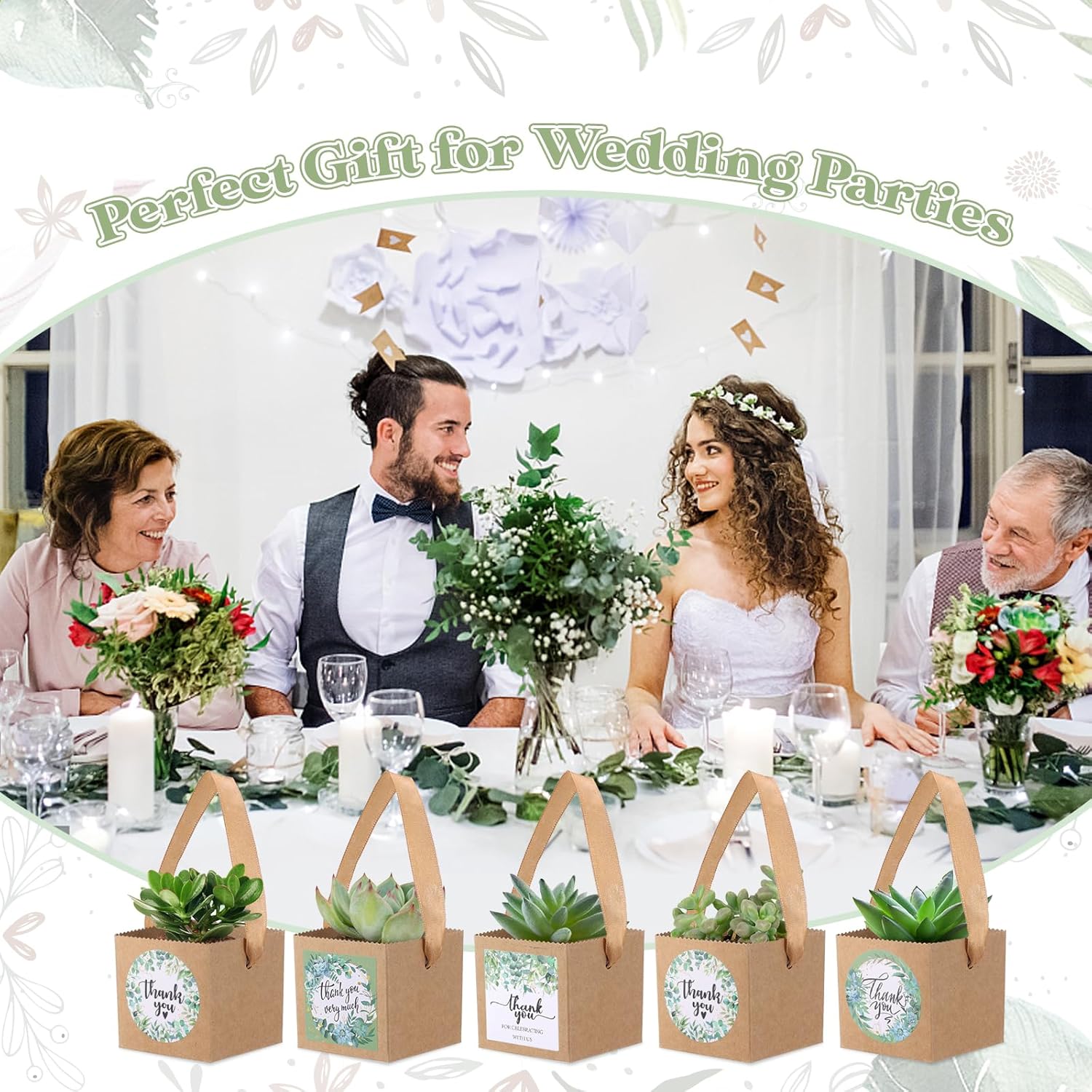 24pcs Succulent Wrap Bags Bulk,with 4 Styles Thank You Stickers，Mini Kraft Paper Succulent Gift Box Basket,Succulent Gift Box Fits 2.5 Inch Pots Wedding, Baby Shower, Succulent Party Favors for Guests - Image 5