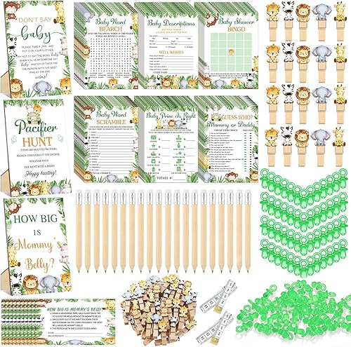 Miniatura 32 de Sherr 476 juegos florales de baby shower, 6 juegos de actividades, tarjeta floral, juego de caza de chupetes, 50 chupetes, qué tan grande es mamá,