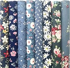 Mililanyo 8pcs 18x22in(46x56cm) Dark Blue Fat Quarters Fabric Bundles Floral Pre-Cut Quilt Square Cotton Fabric Squares for Home Textile Sewing and Quilting
