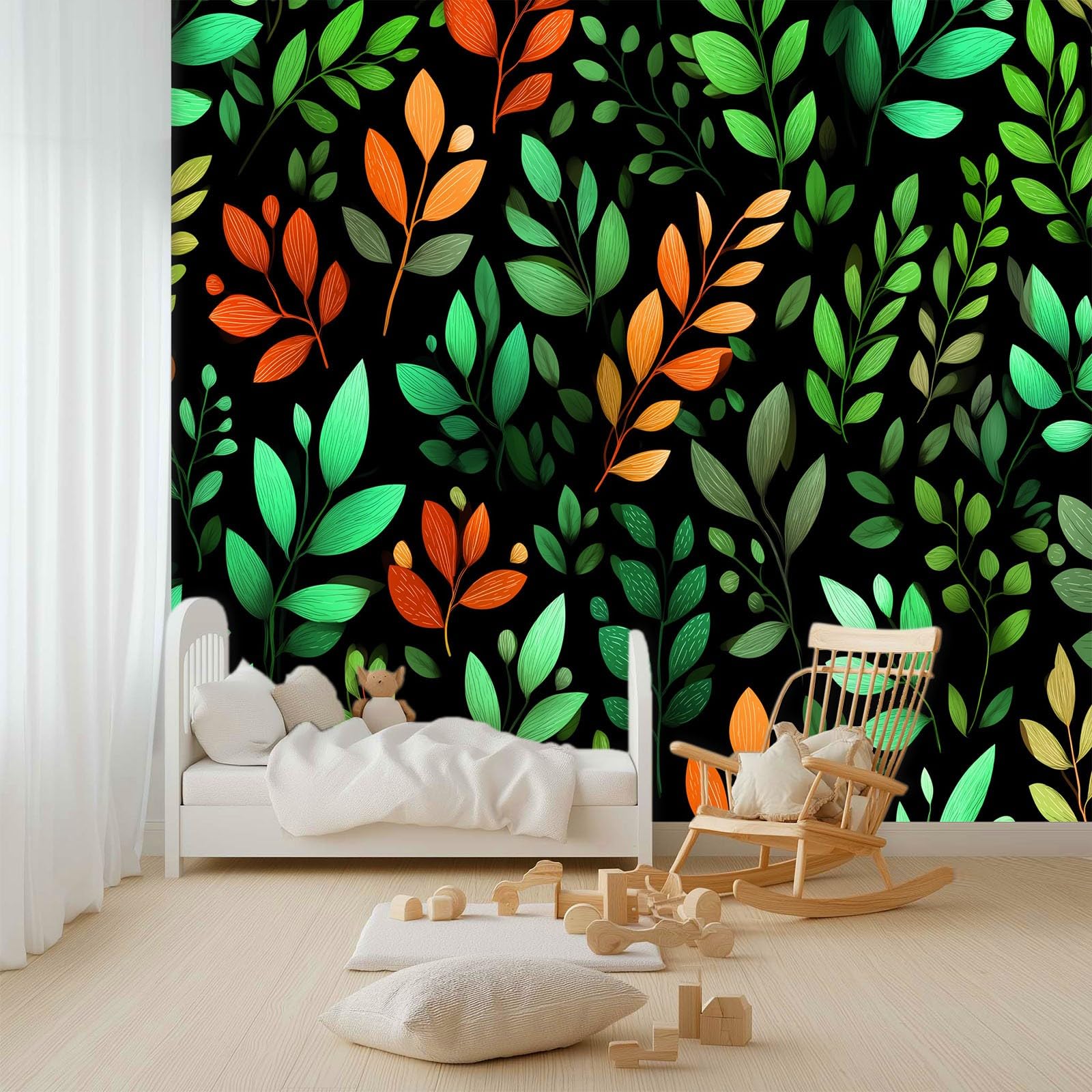 Générique Panoramiczna ręcznie malowana tapeta tropikalna 3D rośliny liście 400 x 280 cm, włóknina XXL nowoczesna dekoracja ścienna salon sypialnia biuro pokój dziecięcy, czarna