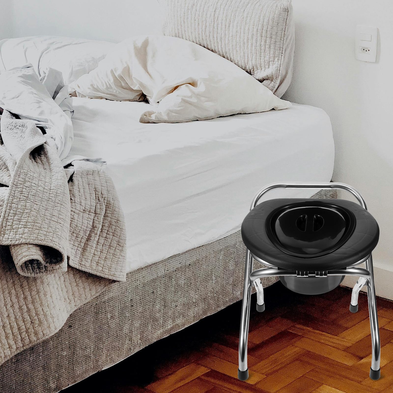 TOYANDONA Orinal para Ancianos con Tapa, Cubo de Orina de Plástico Negro, Recipiente Portátil para Orina, Bacinilla para Cuidado y Uso en Casa, Baño Portátil para Personas Mayores