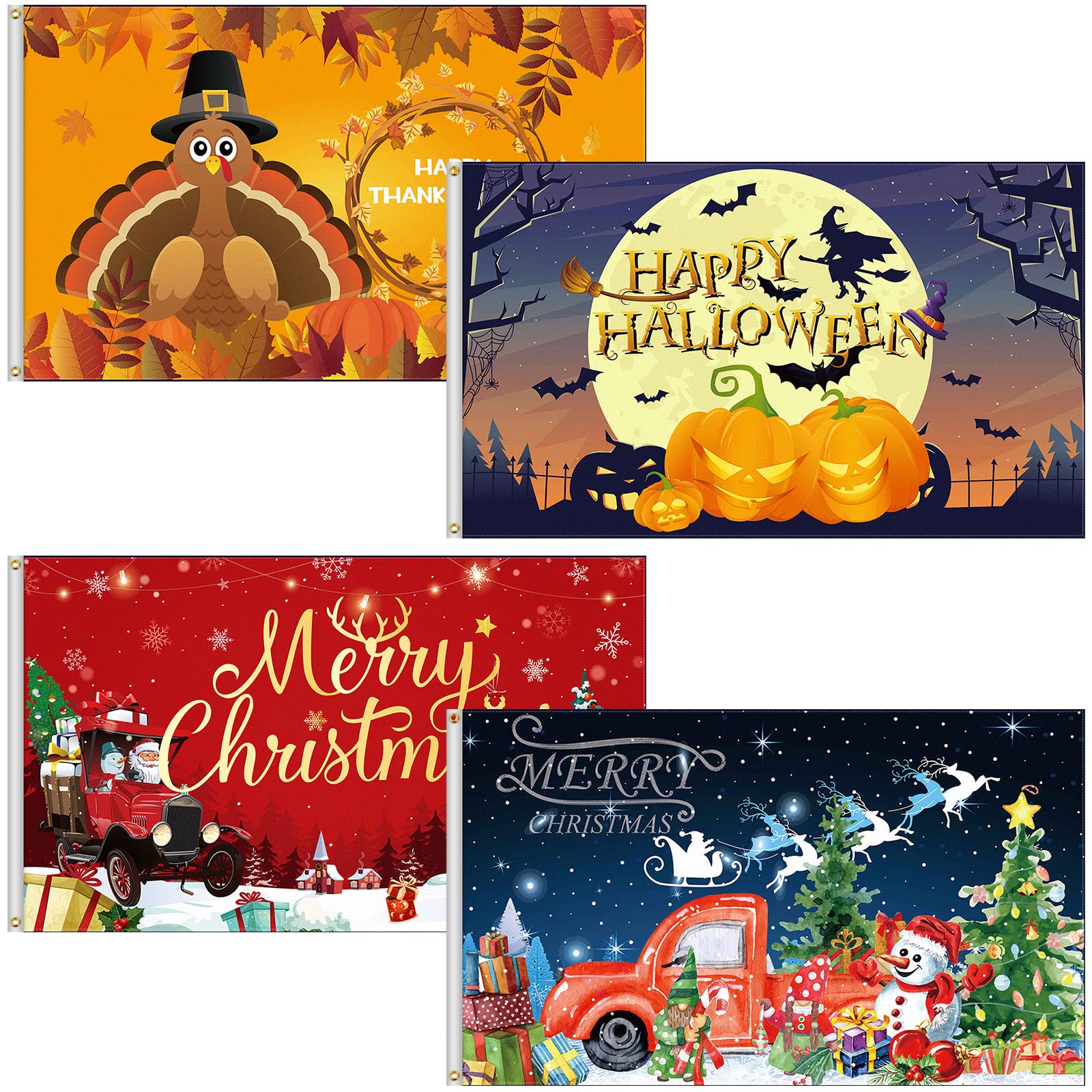 4 Festival-Flaggen 90x150 Cm – Halloween, Weihnachten, Thanksgiving, Für Party-Deko Indoor/outdoor