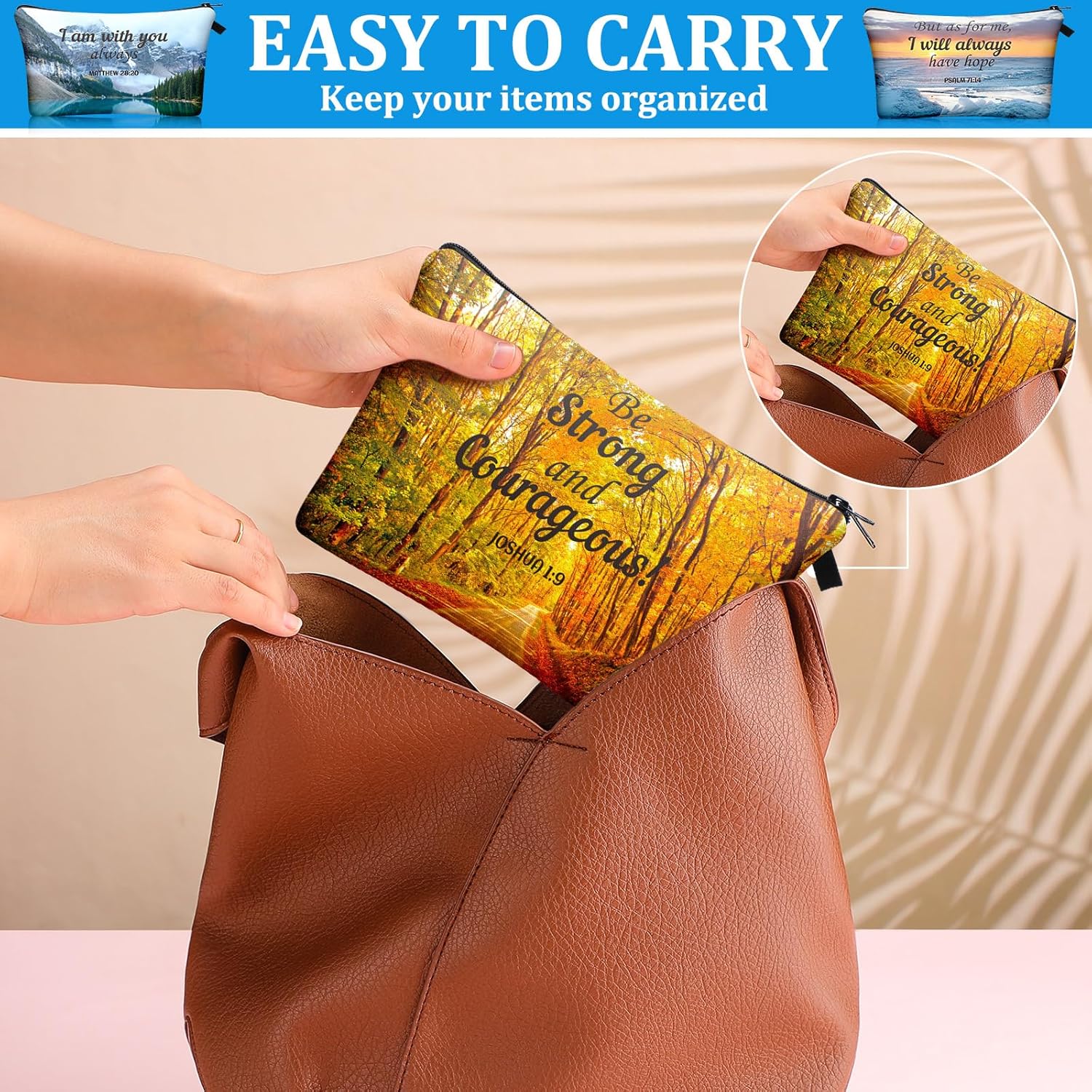 Chunful 12 Pcs Inspirational Christian Gifts Religious Makeup Bags Bulk for Women Bible Verse Flower Cosmetic Bag Mother's Day Gift for Church Ladies, 7.48 x 4.72 Inch(Landscape) - Image 6