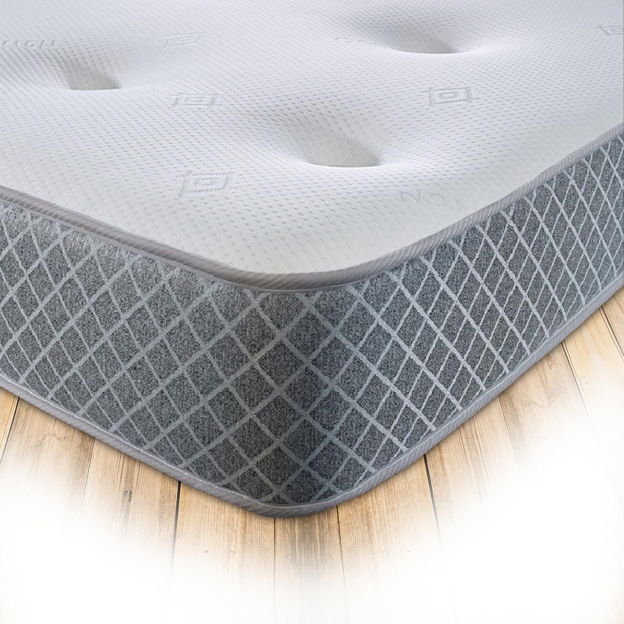 Starlight Beds Nebraska Tufted Single Memory Foam Mattress. Hand Tufted Hybrid Single Mattress with Springs & Memory Foam Layer, Soft Feel, 19cm Deep, Grey. 3ft x 6ft3 (90cm x 190cm)