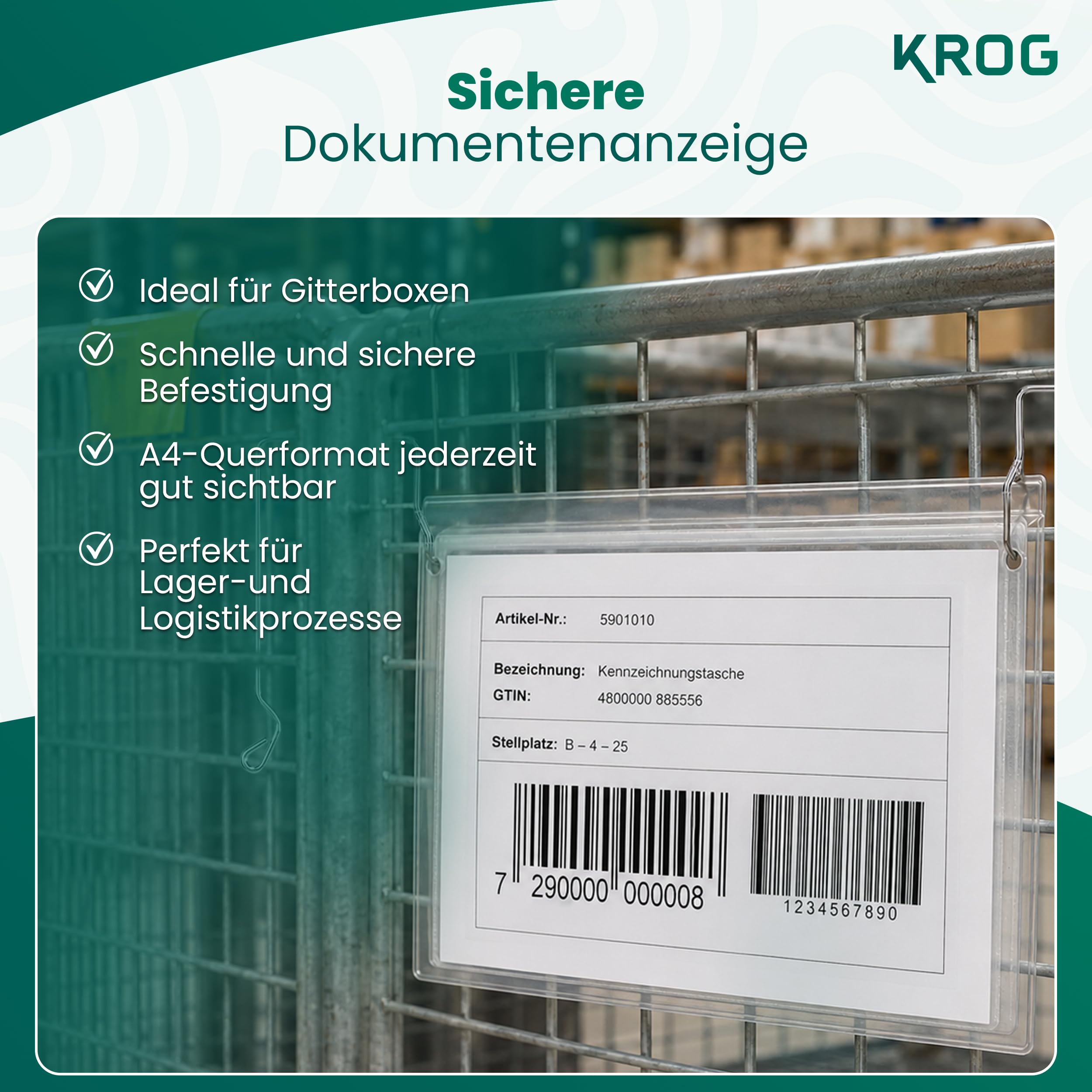 KROG Drahtbügeltasche klar 50 Stück, A4 quer, mit Klappe
