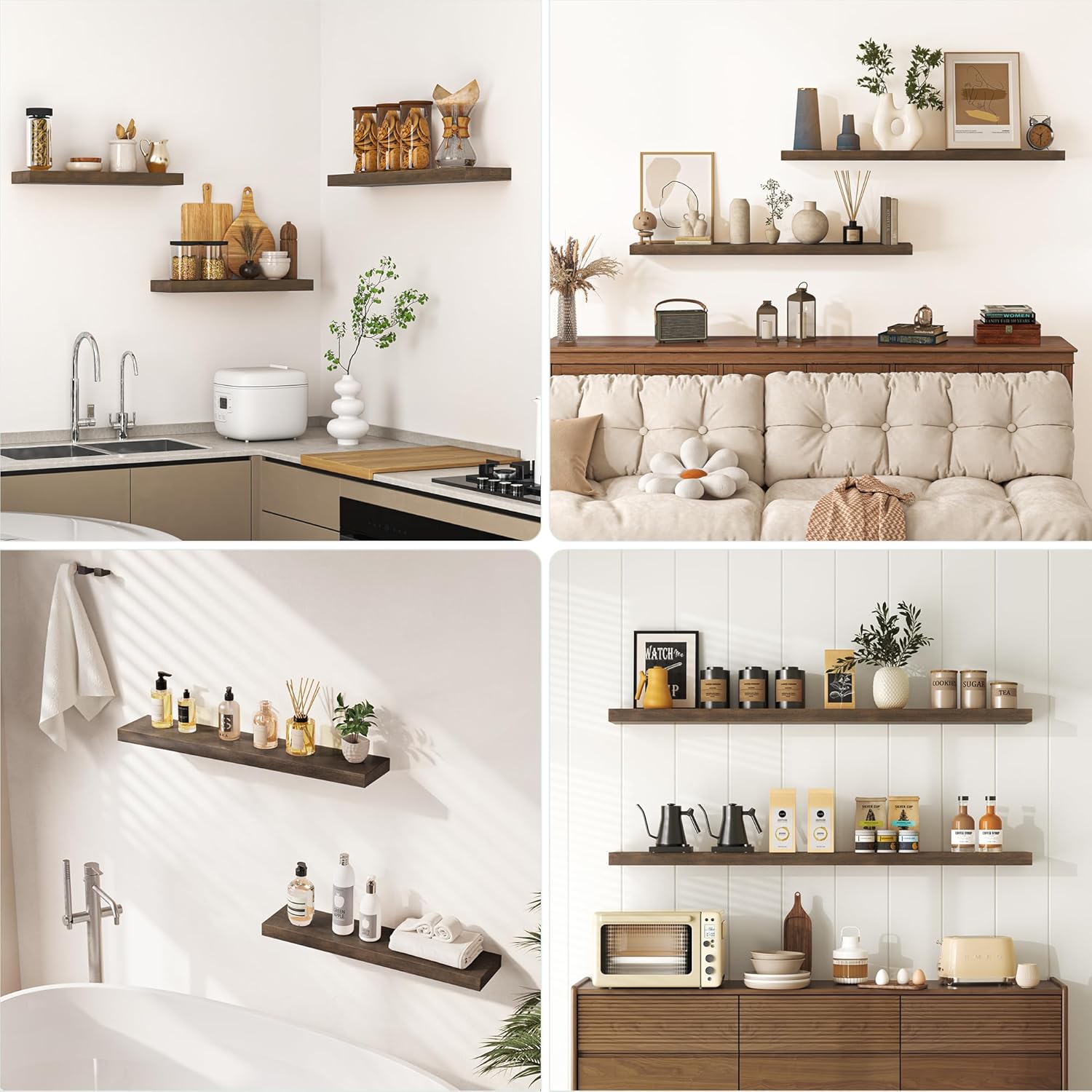 Axeman Natural Wood Floating Shelves for Wall Mounted 36 Inch Rustic Farmhouse Wall Shelves for Bathroom Bedroom Kitchen Living Room Decor Distressed Wooden Shelf|Set of 2, Vintage Gray
