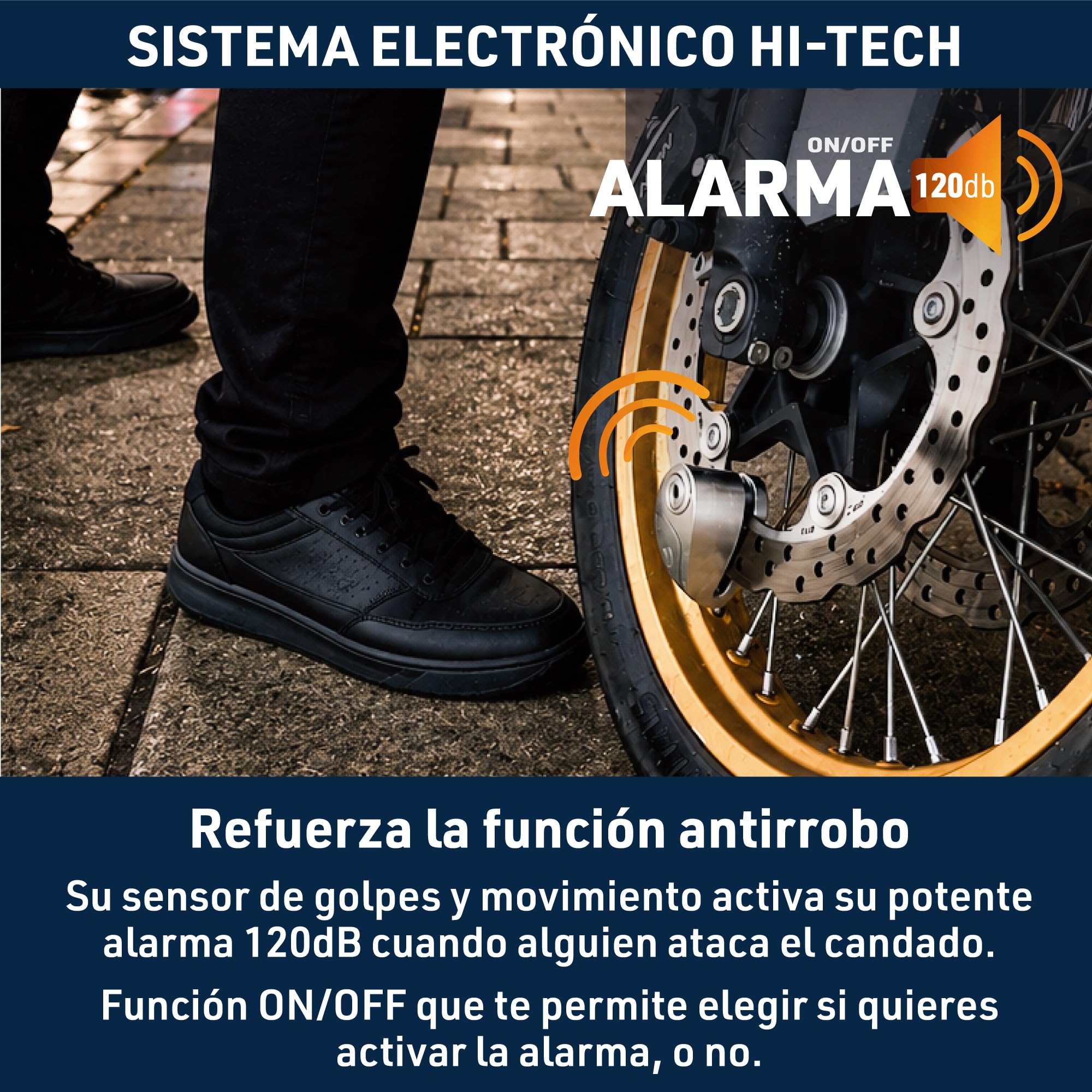 URBAN UR910S Candado Moto Disco Sin o con Alarma X2-ON 120dB, Alta Seguridad Homologado Sra, Doble Cierre 10mm Anti-Sierra, Acero Inoxidable, Pila CR2 Larga Duración, Bloqueo Pinza Antirrobo Scooter