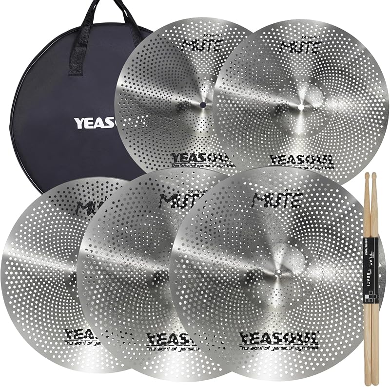 Cymbal Pack,Drum Cymbals Set 14"/14"/16"/18"/20" 5 Pieces Cymbals with Cymbal Bag for Drum Set (5 pcs Silver-Low Volume Cymbal Pack with Bag)