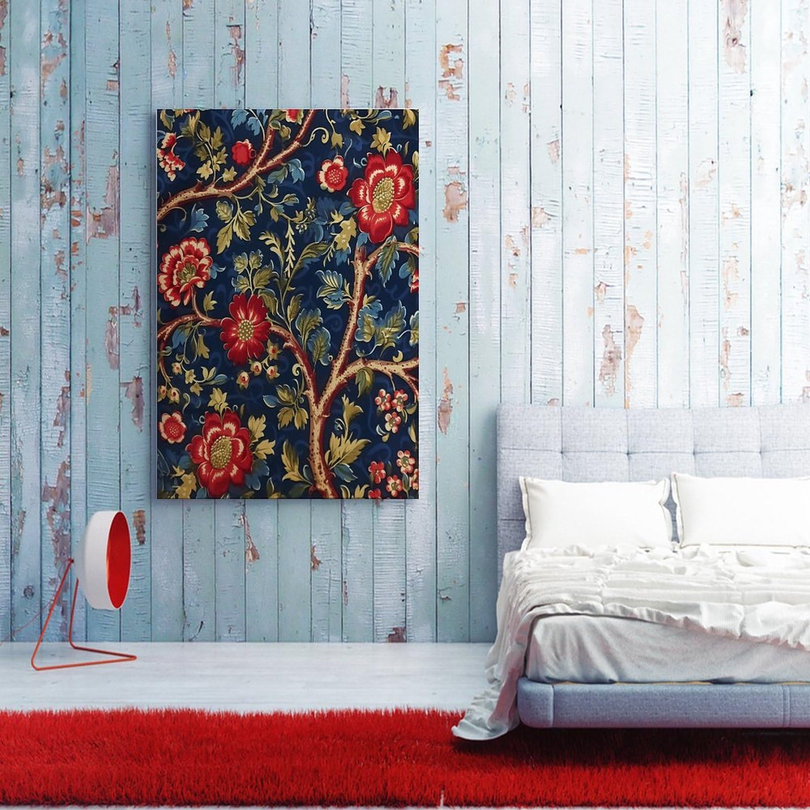 ウォールアート Tuscan/Navy 花柄 フローラル ゲルコート　Ⓣ Amazon.com: Burgundy Gold Navy Blue Floral Botanical Canvas Wall
