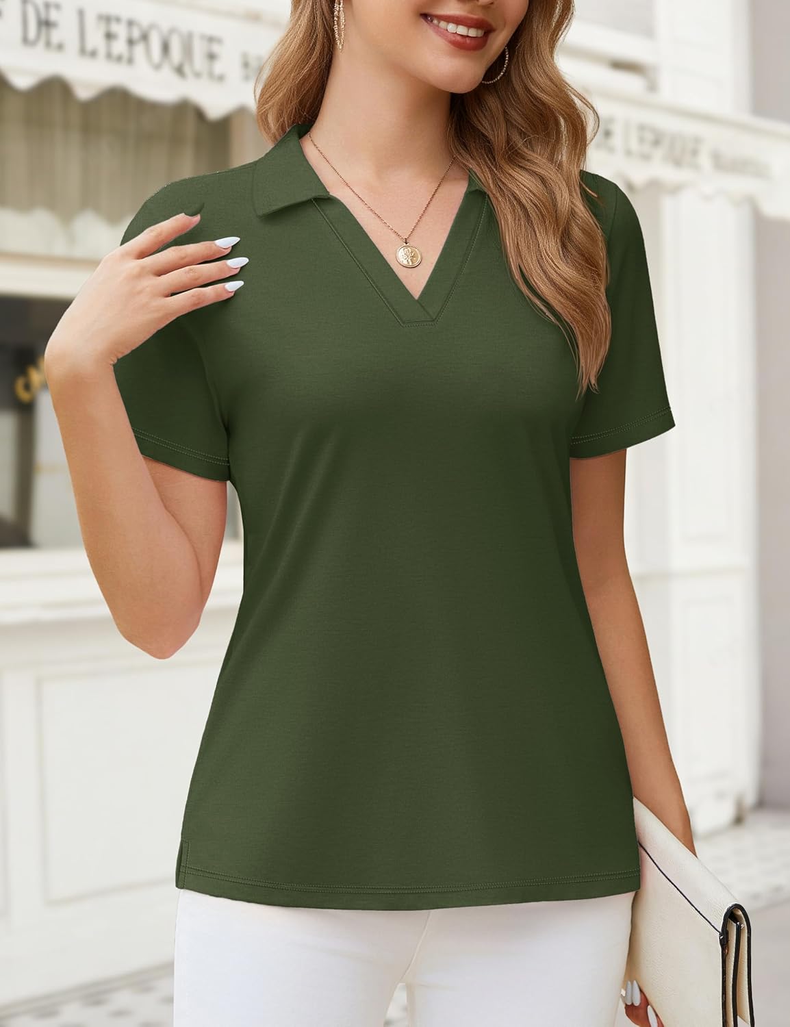 YUCOLEN Polo Shirts for Women Short Sleeve V Neck Golf Shirt UPF 50+ Sun Protection Work Summer Casual Tops - Image 2