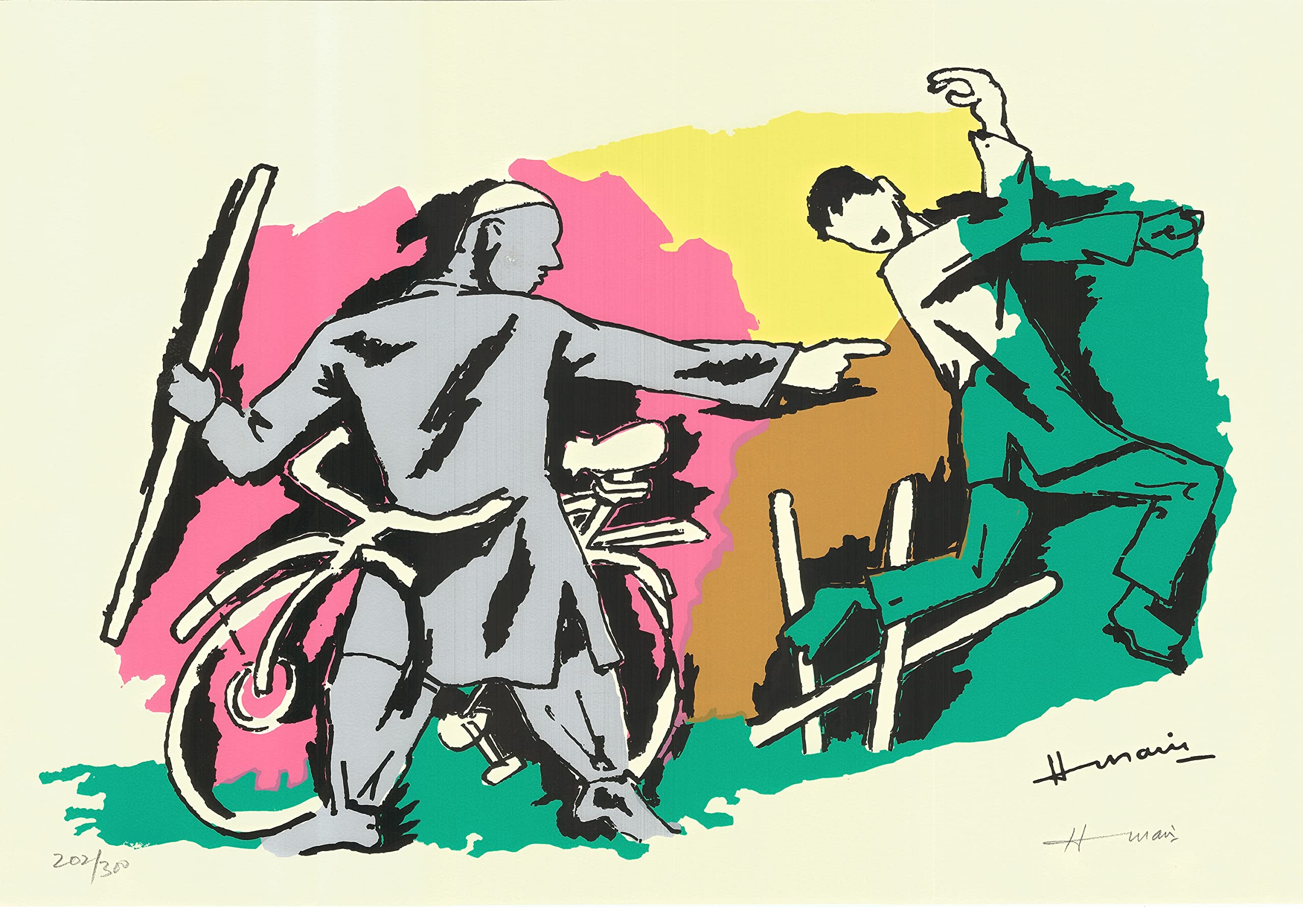 M.F. Husain Serigraph of Iqbal Cricket series Hand signed by M.F. Hussain 202/300 autograph