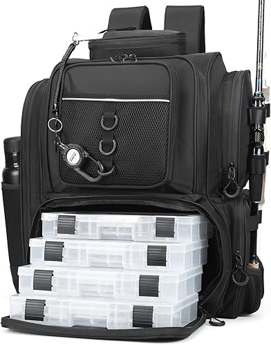 Mochila de pesca, bolsa de aparejos, con cajas de aparejos. Bolsa de pesca grande, materiales fuertes