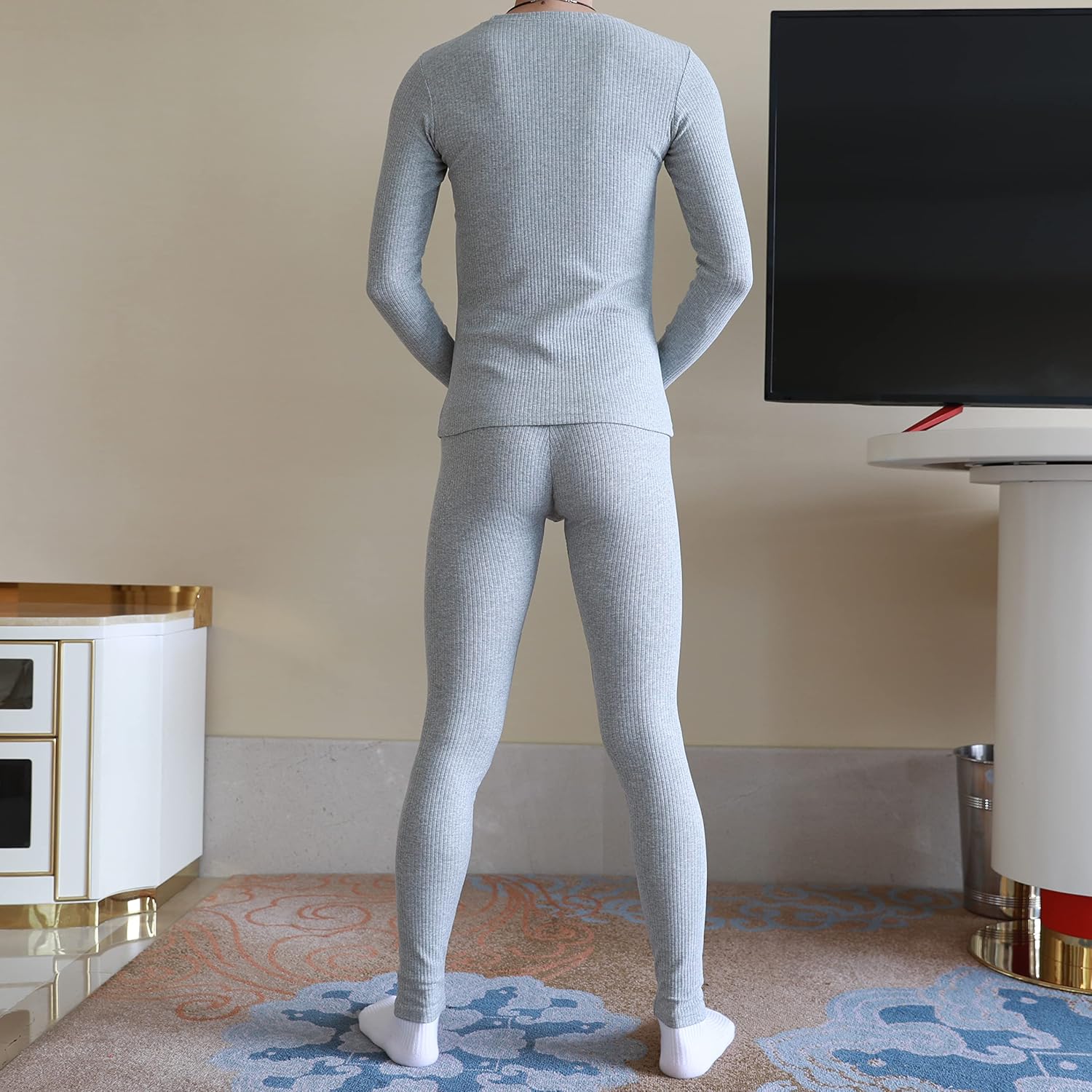 IYUNYI Men's Ultra Soft Ribbed Cotton Thermal Underwear Base Layer Long Johns Set