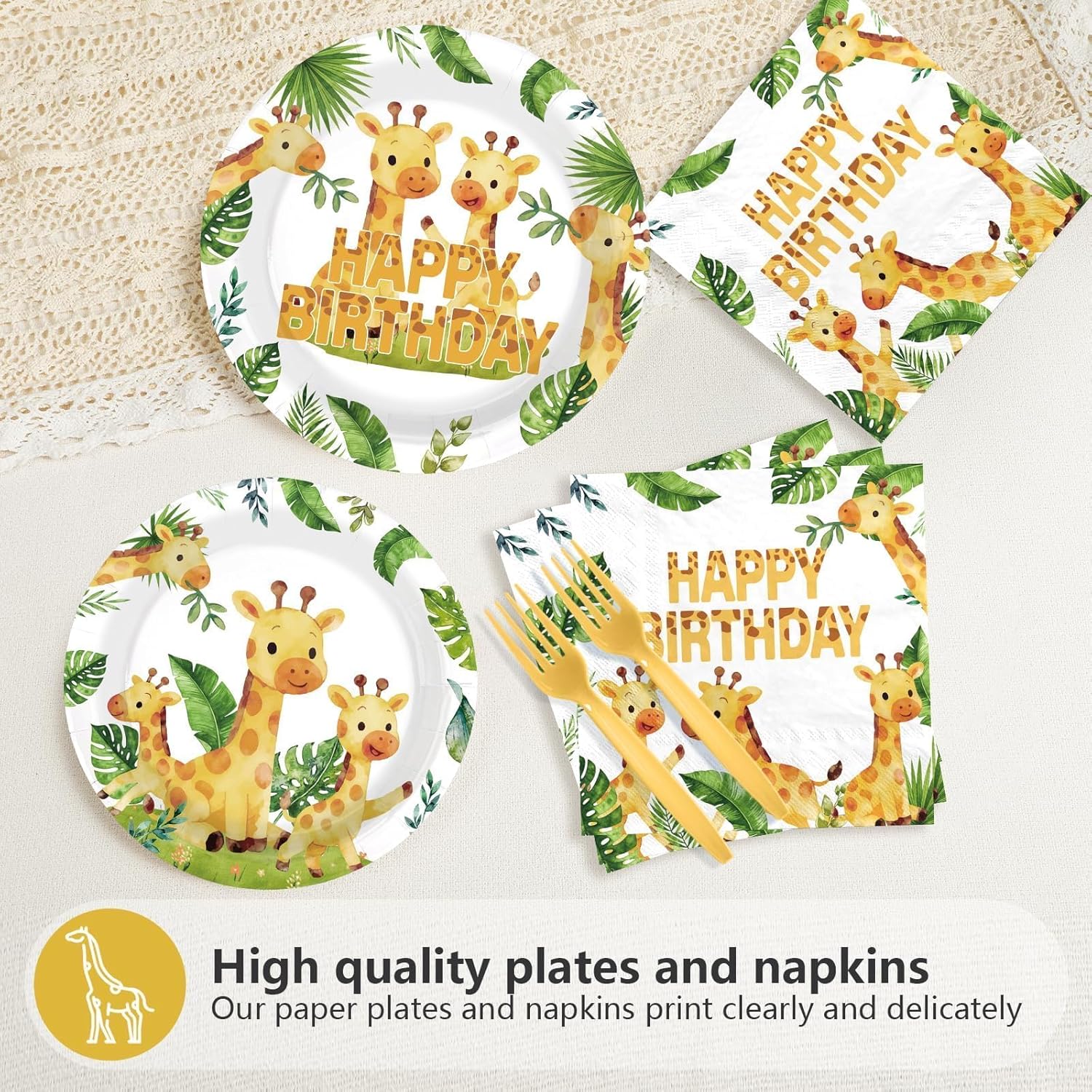 96 Pcs Giraffe Birthday Decorations Jungle Safari Animals Birthday Party Supplies Green Jungle Animal Plates and Napkins for Kids Party Supplies Serves 24