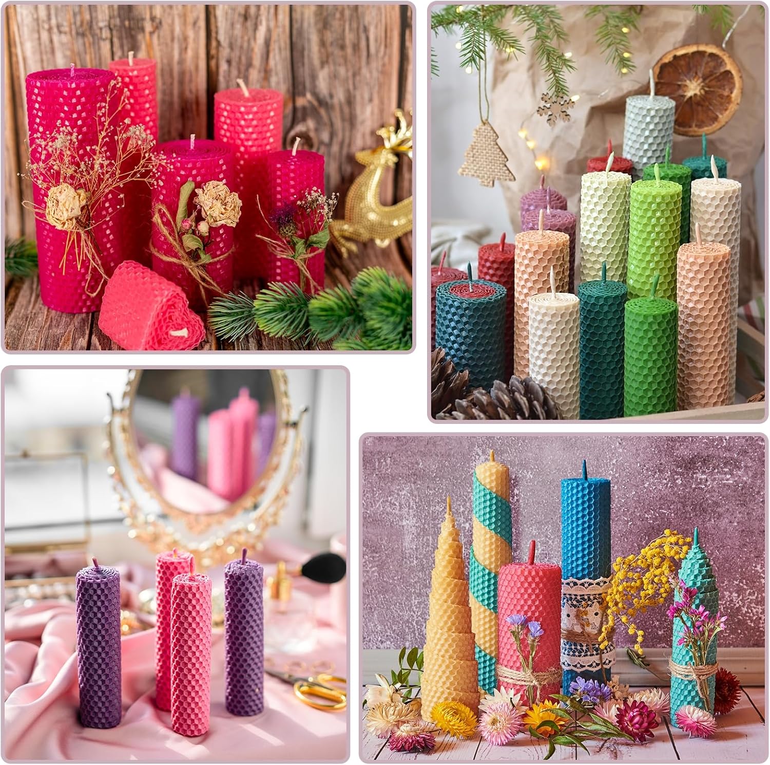 MECCANIXITY Beeswax Candle Making Kit,8x8 Inch 12pcs Multicolor Beeswax Candle Sheets with 12pcs Cotton Wick for DIY Craft Gift Making