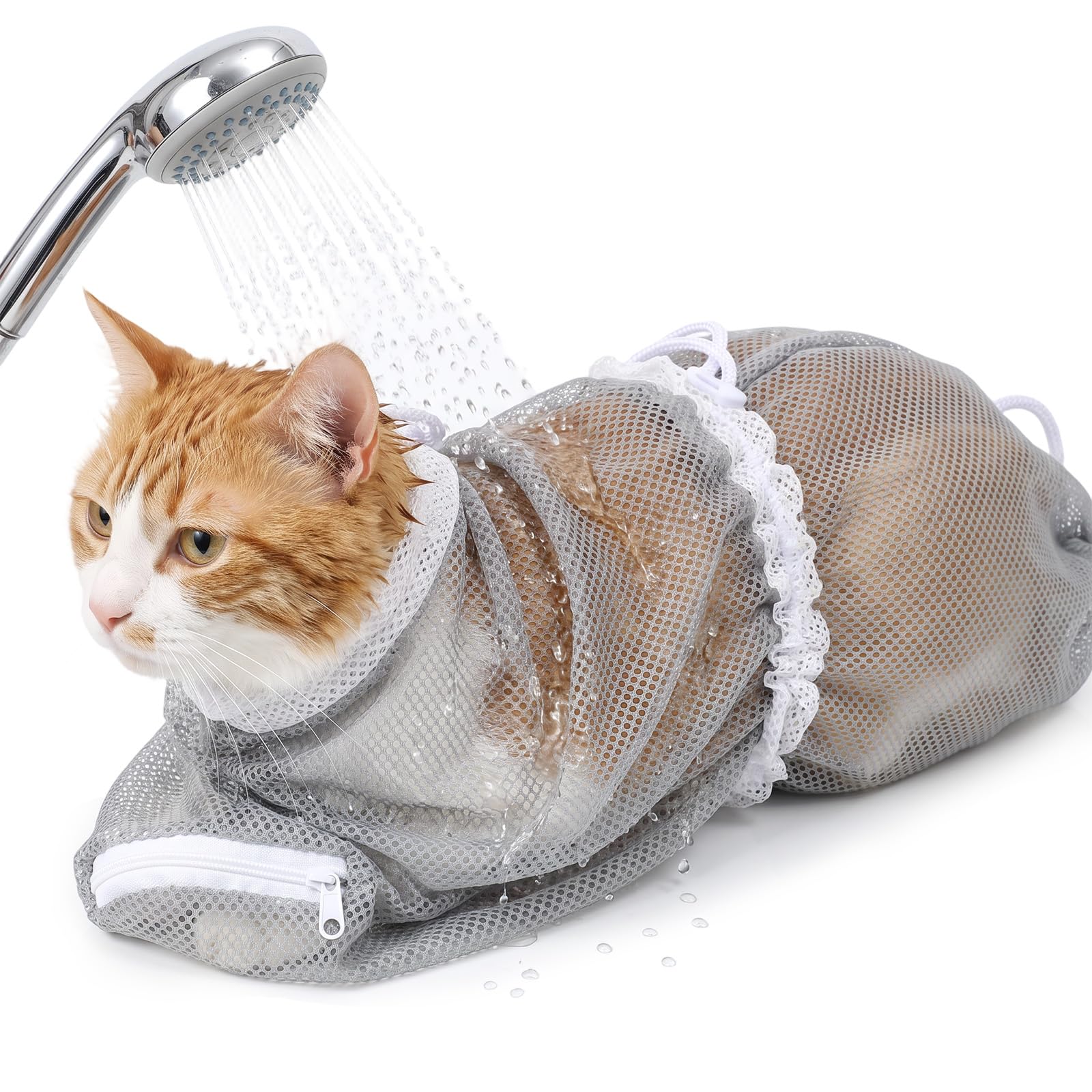 Zyghjort Cat Mesh Bathing Bag, Adjustable Breathable Cat Bath Bag
