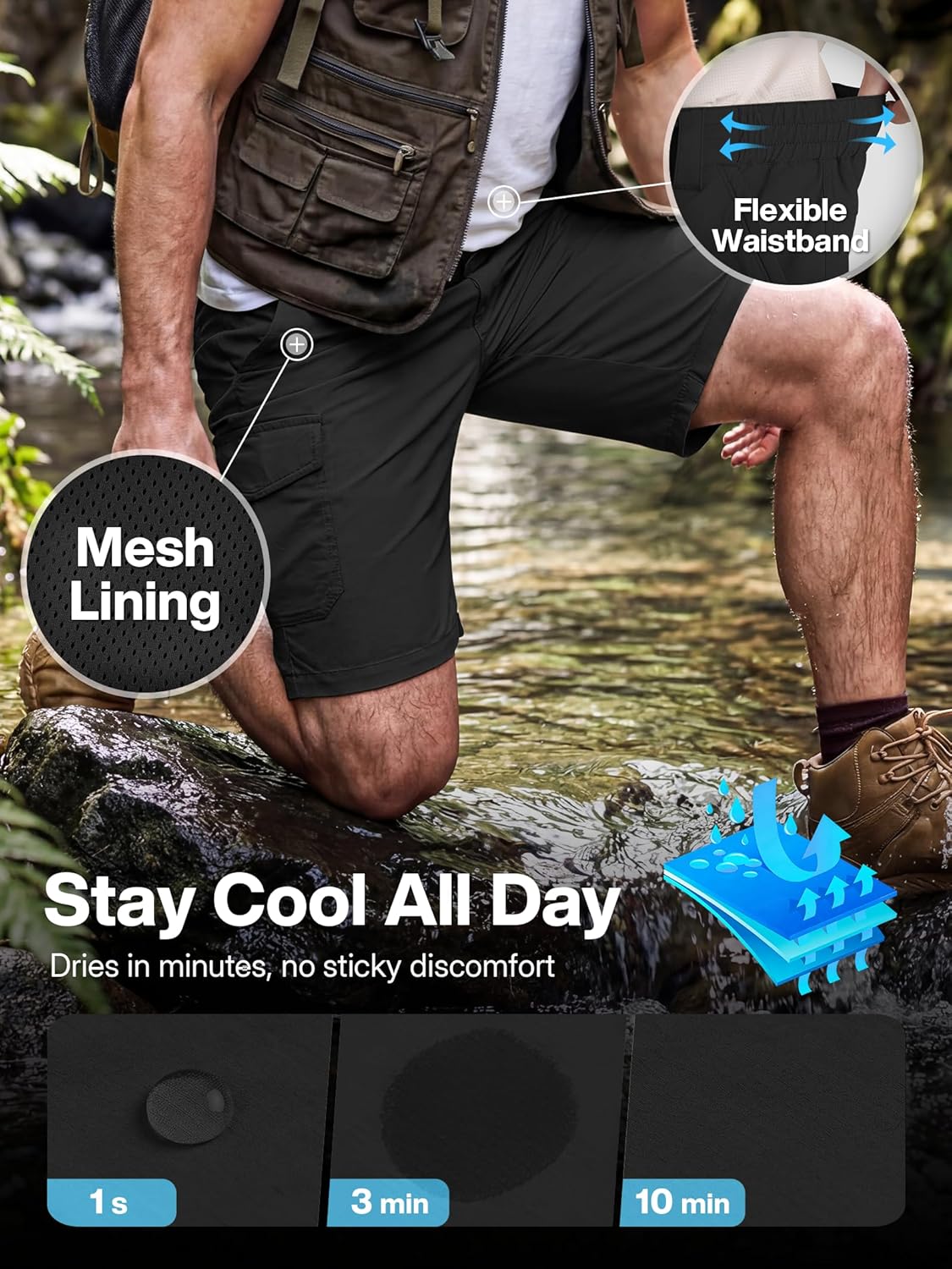 Men’s Hiking Shorts Quick-Dry Cargo Stretch Shorts 6 Pockets Lightweight Tactical Shorts for Men Outdoor Work