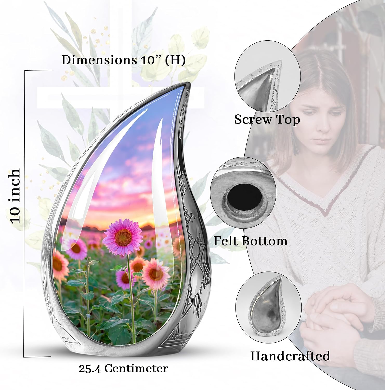 Sunflowers Urns - Sunflower Fields Urn for Human Ashes - Cremation Urns for Human Ashes, Funeral Ash Urn for Men & Women, Mini Keepsake for Male & Female (Combo 10 Inch & 3 Inch, Set of 5)
