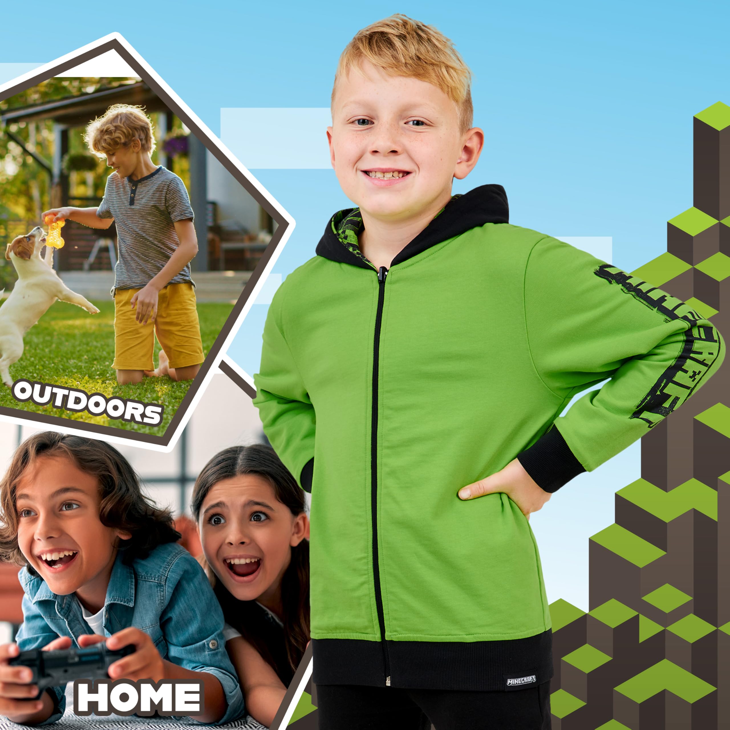 Minecraft Sudaderas con Capucha para Niños Sudadera Niño Reversible con Cremallera Ropa Niño Adolescente Gamer 5-14 Años
