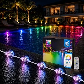 16-in-1 Poolbeleuchtungssystem 25m, 24V IP68 wasserdicht Poollicht ohne Umbau, RGB+IC Dynamische Pool LED, Vollflächige Pool Beleuchtung mit App & Fernbedienung für Einbau- und Aufstellpools